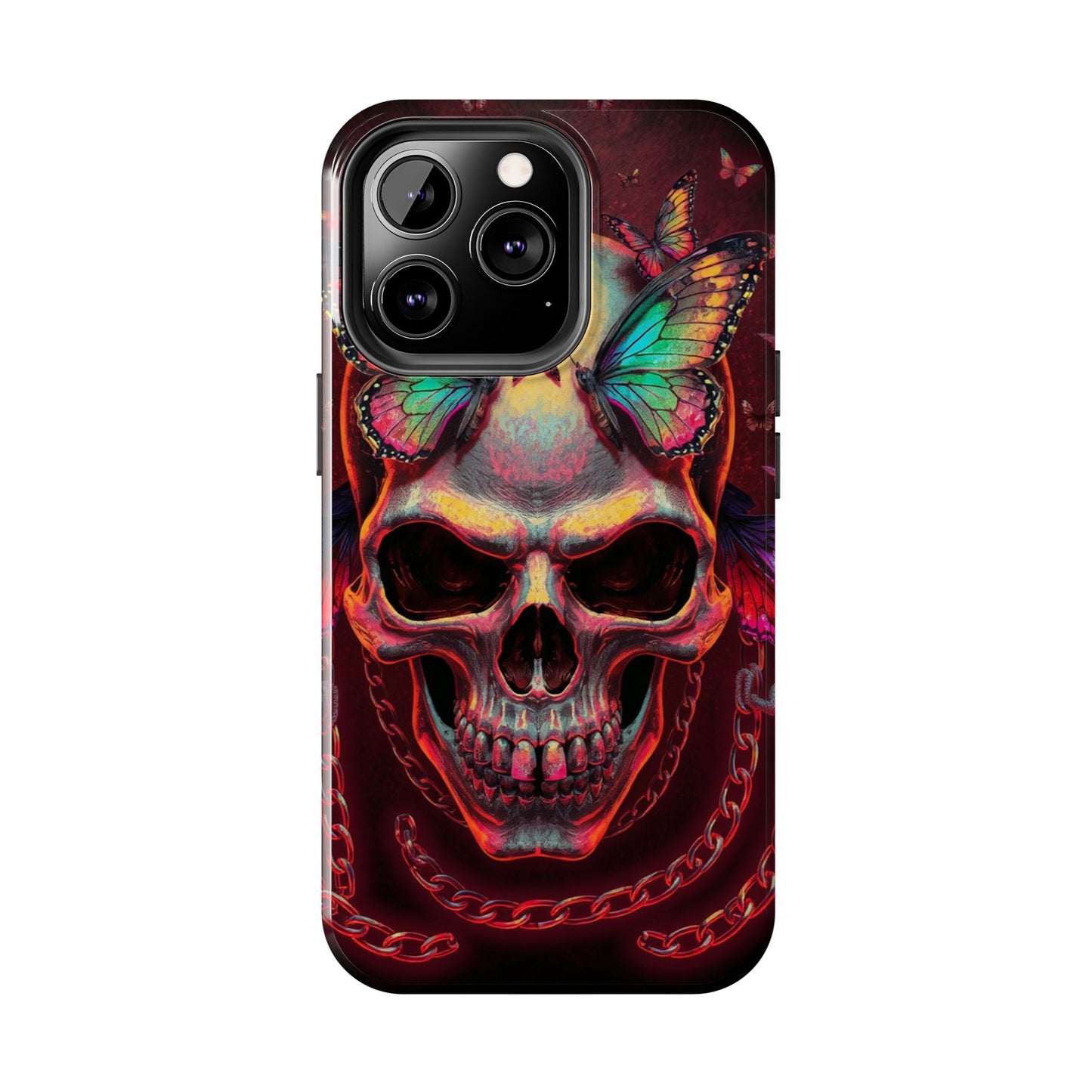 Gothic Skull Phone Case with Butterflies - Durable Tough Phone Case