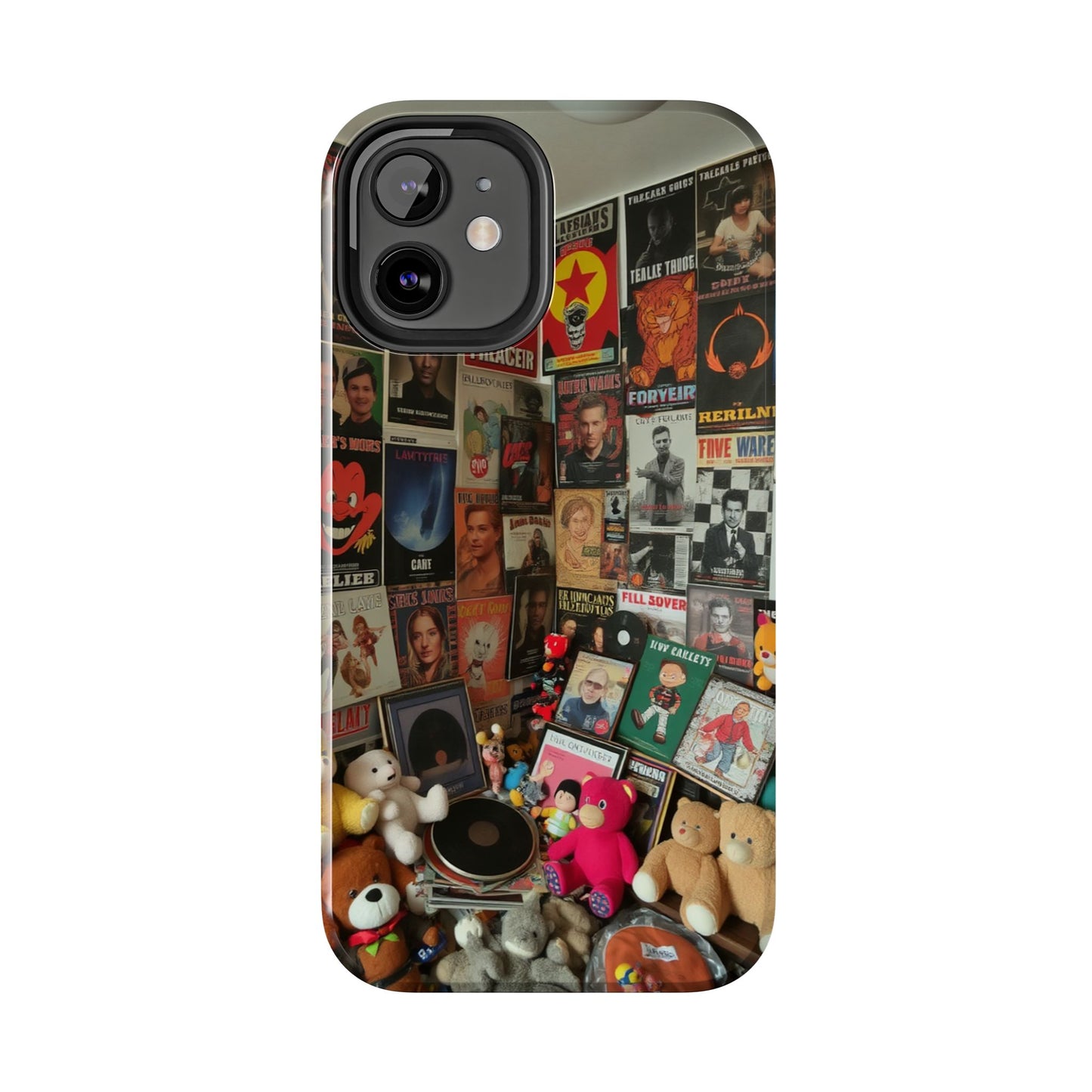 Retro Vibe Tough Phone Case - Vintage Movie Posters & Plush Toys Design