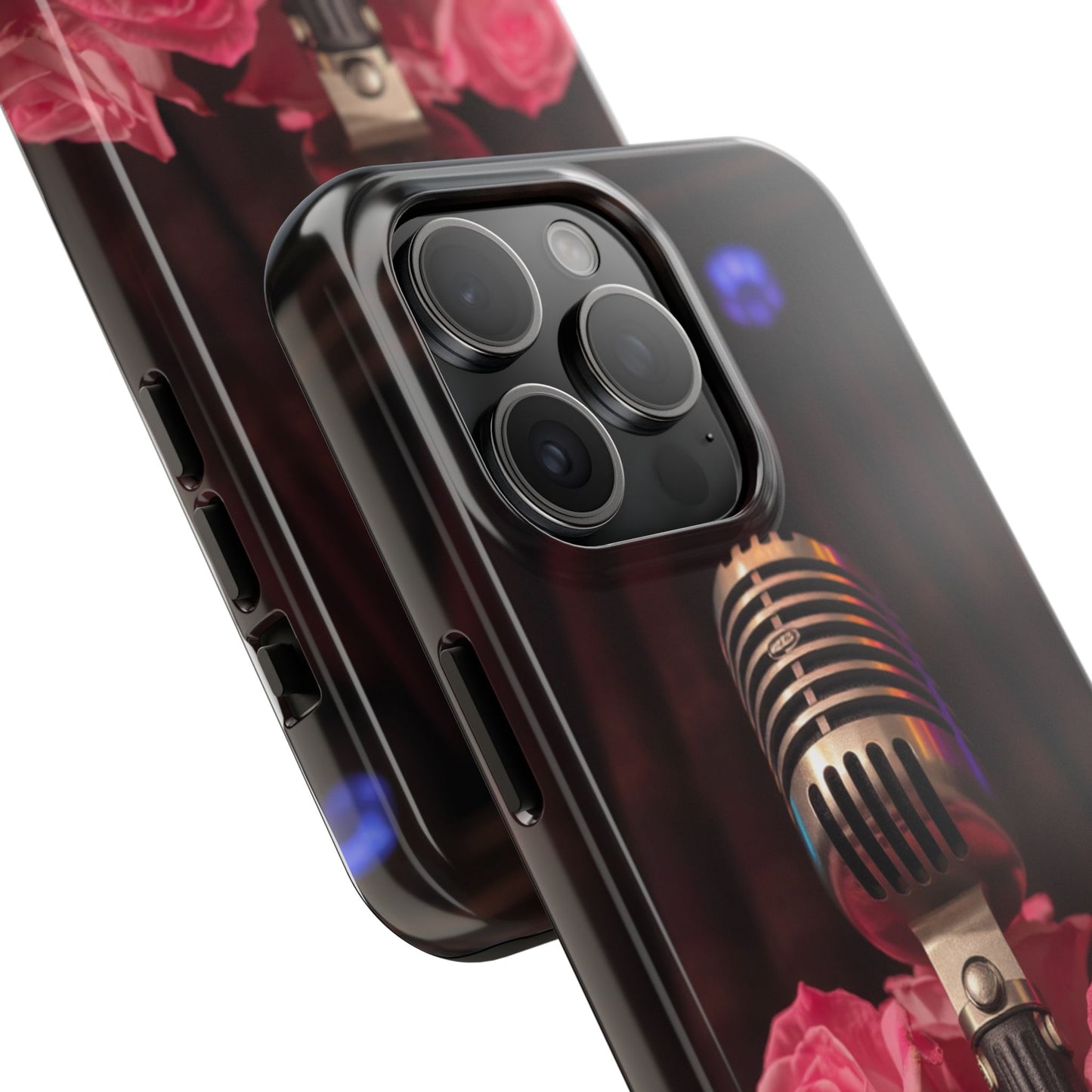 Stylish Tough Phone Case with Vintage Microphone and Roses
