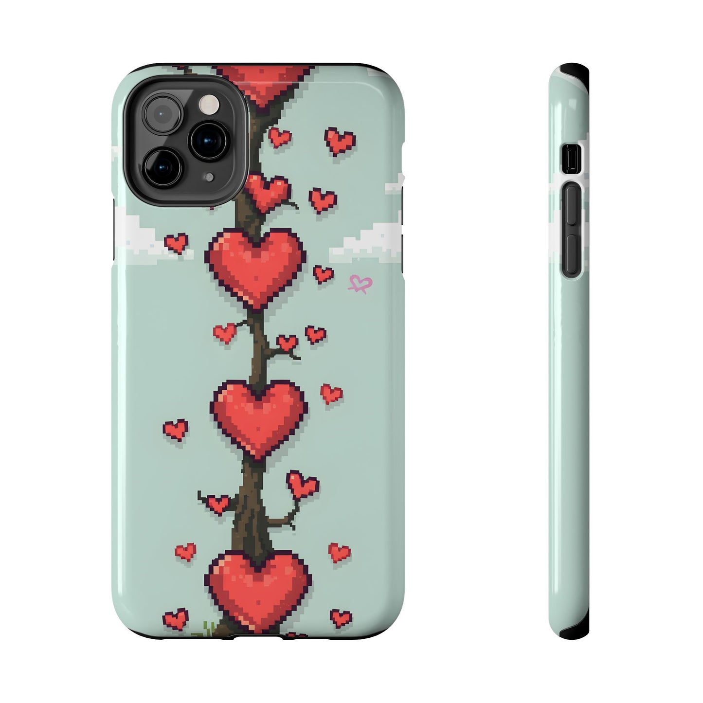 Pixelated Love Hearts Tree | Tough Phone Case - Cute Design - for iPhone