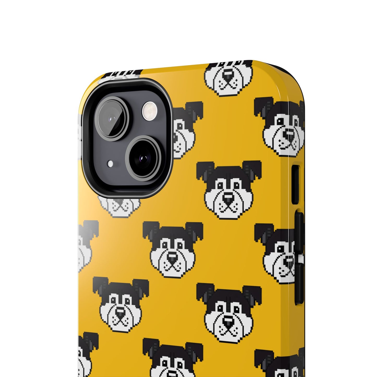 Playful Dog Pattern Tough Phone Case for Pet Lovers - Pixel Art Dog Yellow Background - for iPhone