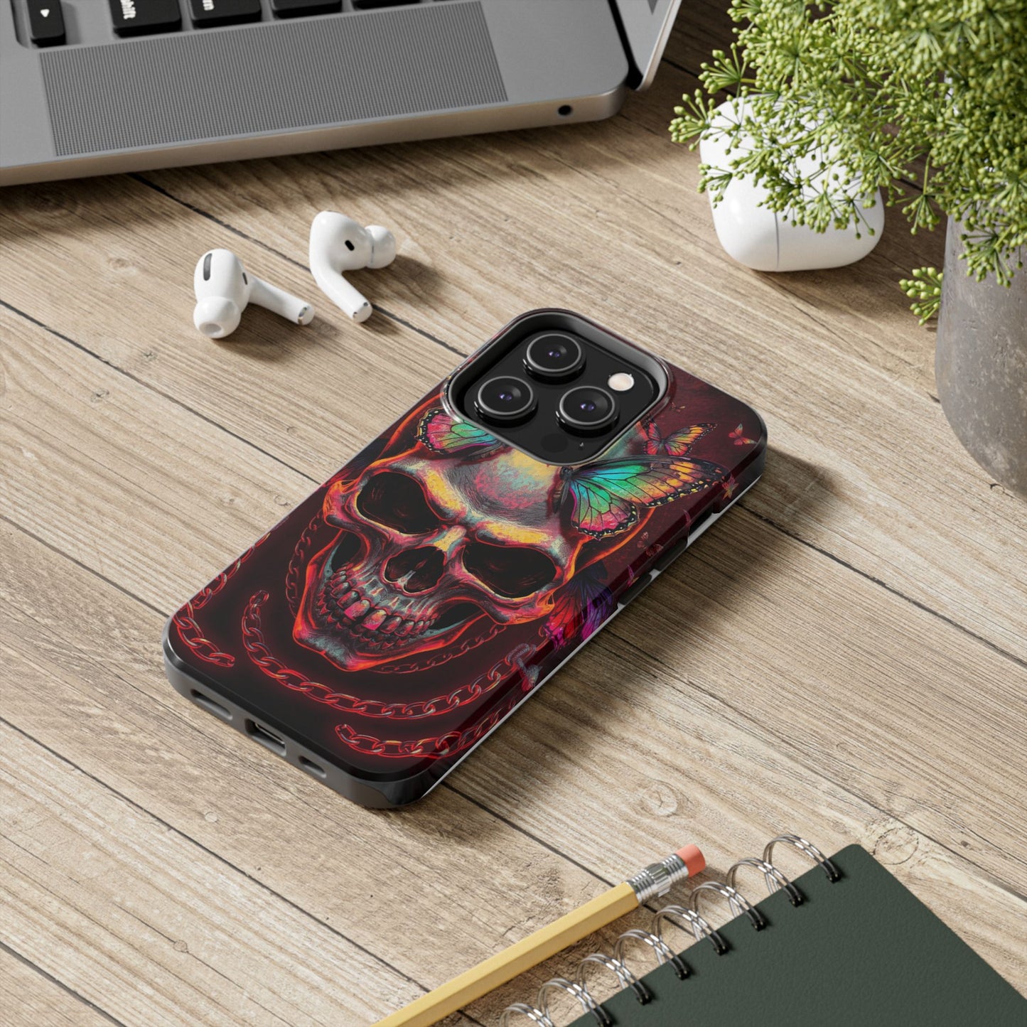Gothic Skull Phone Case with Butterflies - Durable Tough Phone Case