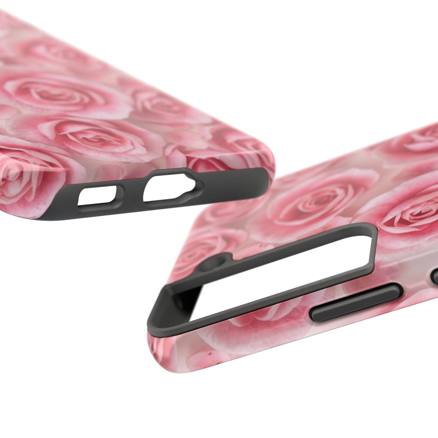Floral Tough Phone Case - Pink Rose Design, Durable Protection for Flower Lovers
