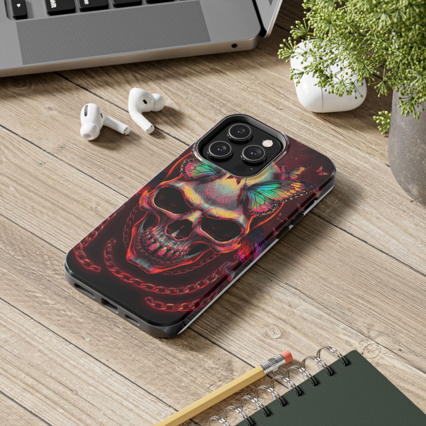 Gothic Skull Phone Case with Butterflies - Durable Tough Phone Case