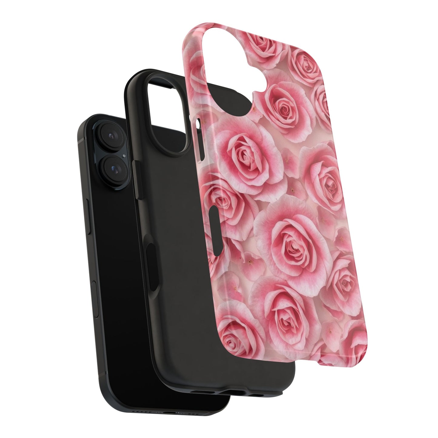 Floral Tough Phone Case - Pink Rose Design, Durable Protection for Flower Lovers