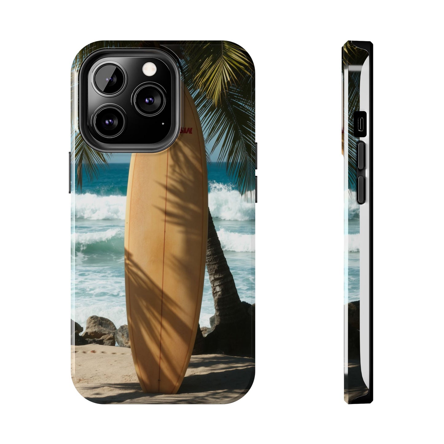 Tough Surfing Phone Case - Beach Vibes with Palm Trees & Surfboard