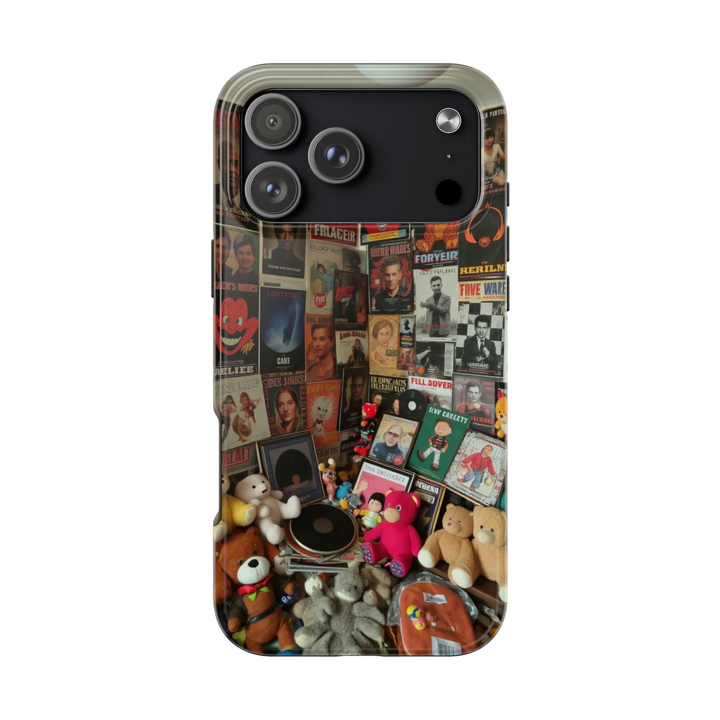 Retro Vibe Tough Phone Case - Vintage Movie Posters & Plush Toys Design