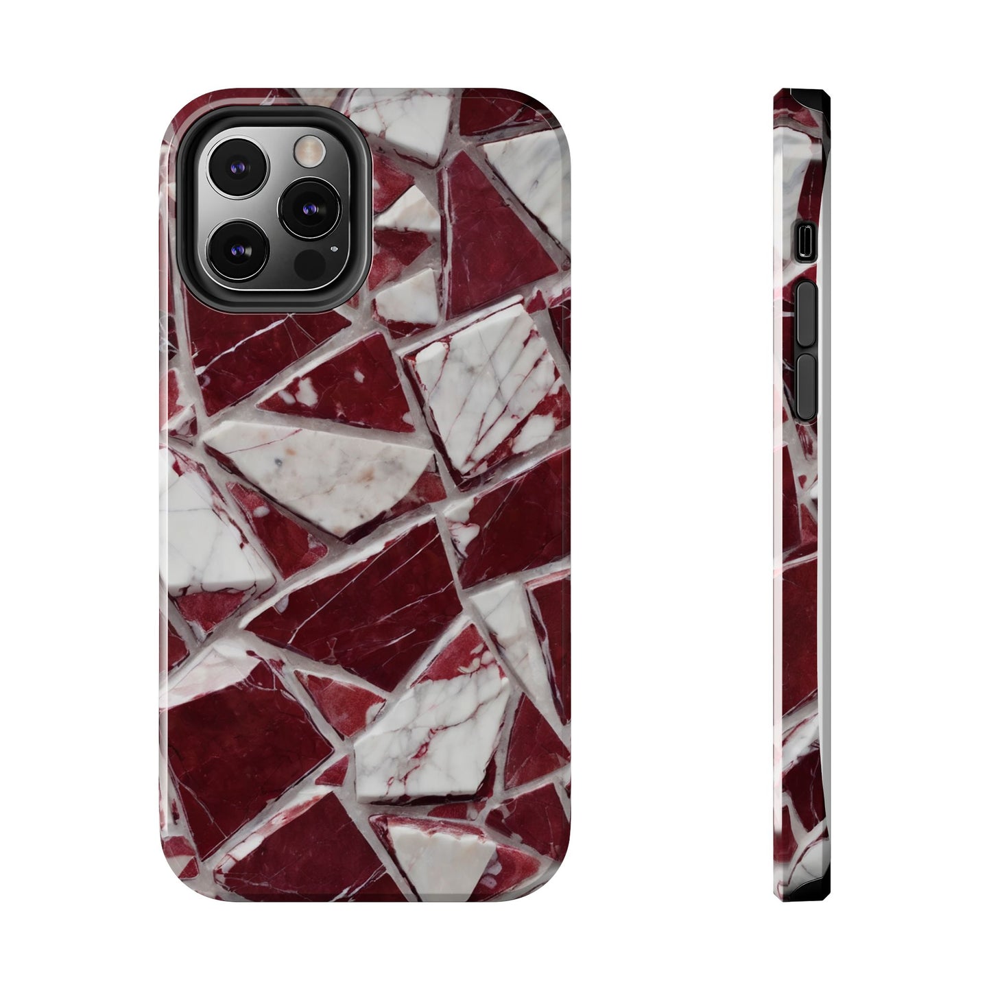 Elegant Red Pieces Marble Pattern Tough Phone Case - Stylish Protection for iPhone