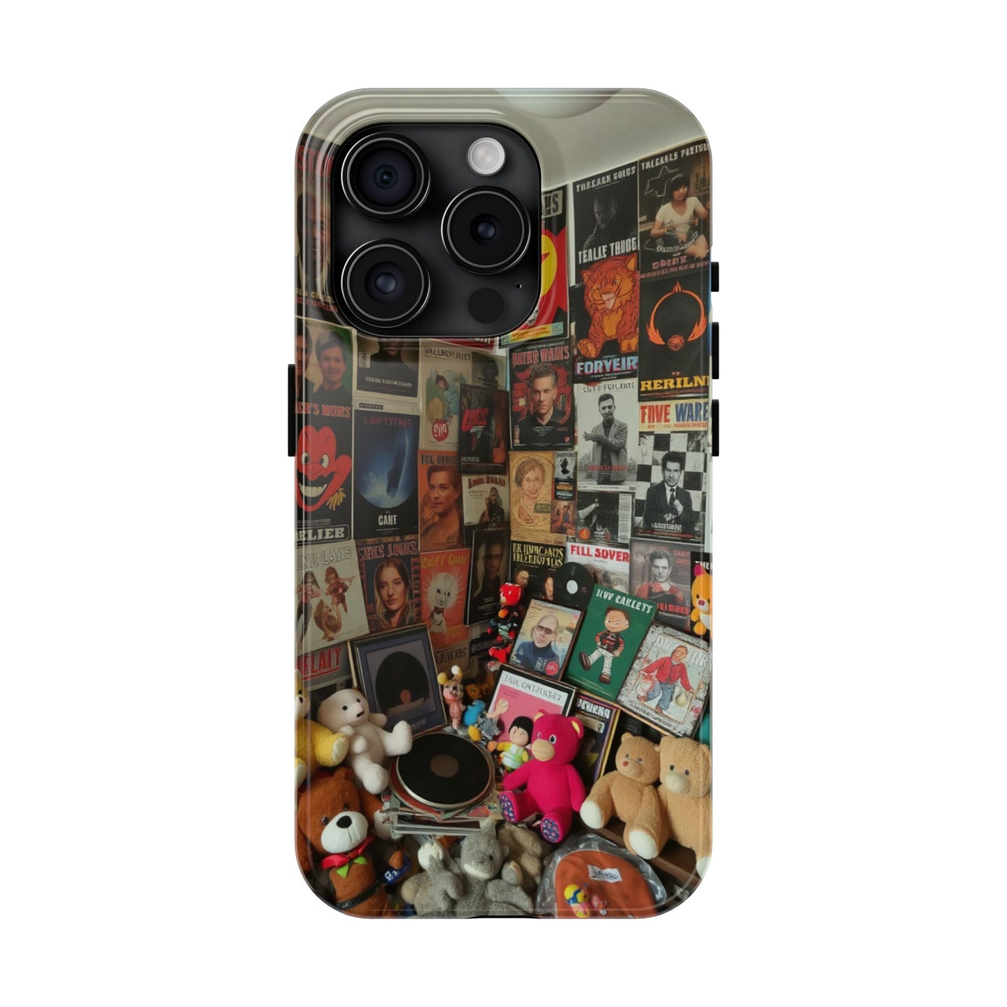 Retro Vibe Tough Phone Case - Vintage Movie Posters & Plush Toys Design