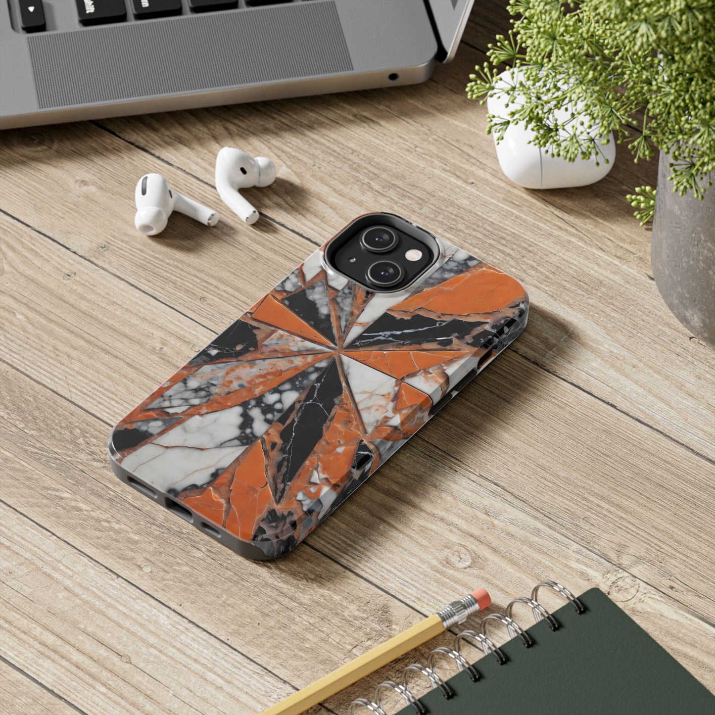 Shattered Pieces Marble Black and Orange Tough Phone Case - for iPhone