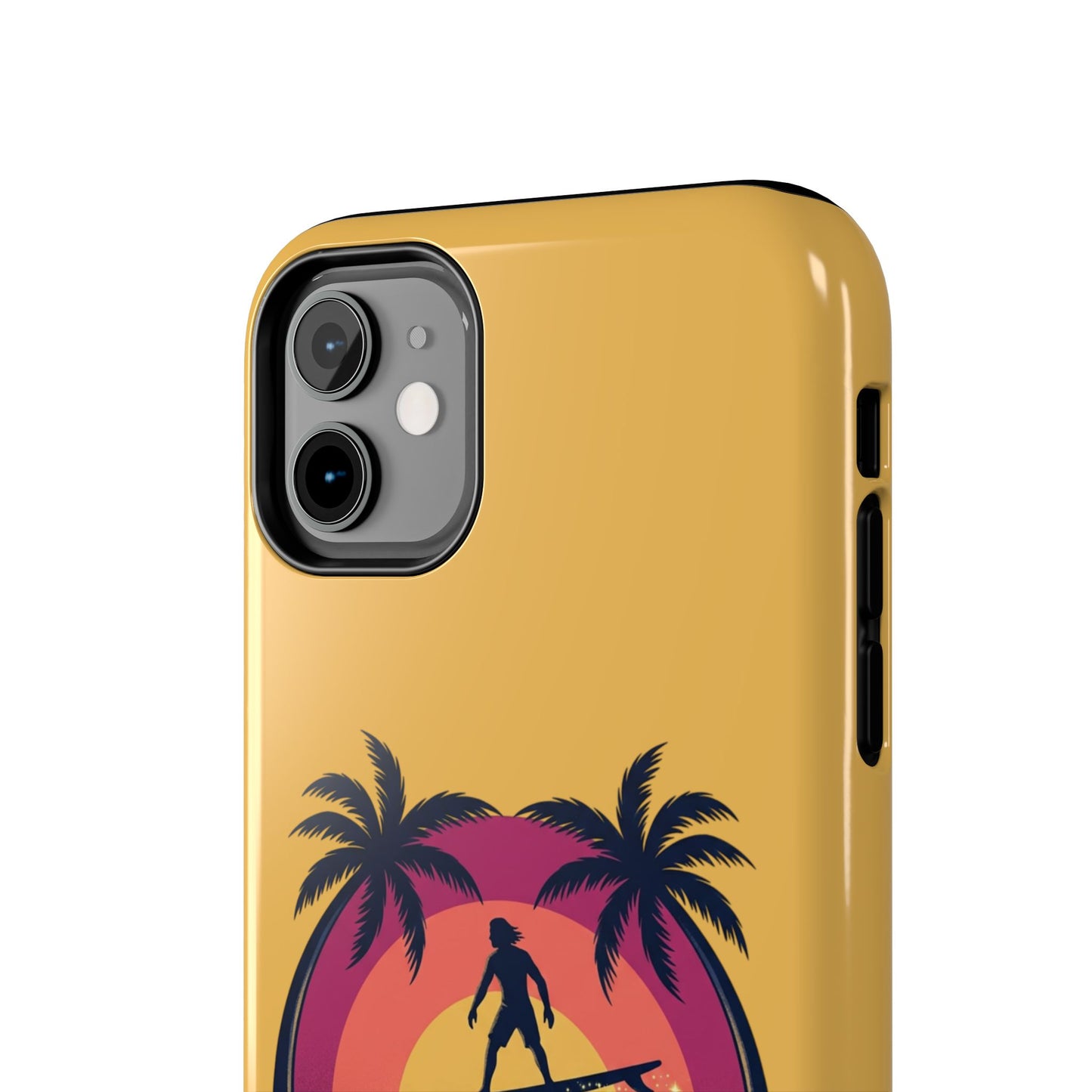 Surfing Dragon Phone Case — Silhouette Surfer with Palms & “Summer Vibes”