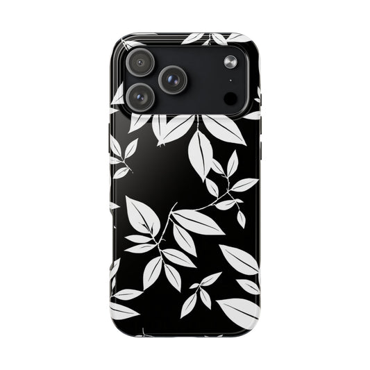 Chic Floral Tough Phone Case - Elegant Black & White Design for Stylish Protection