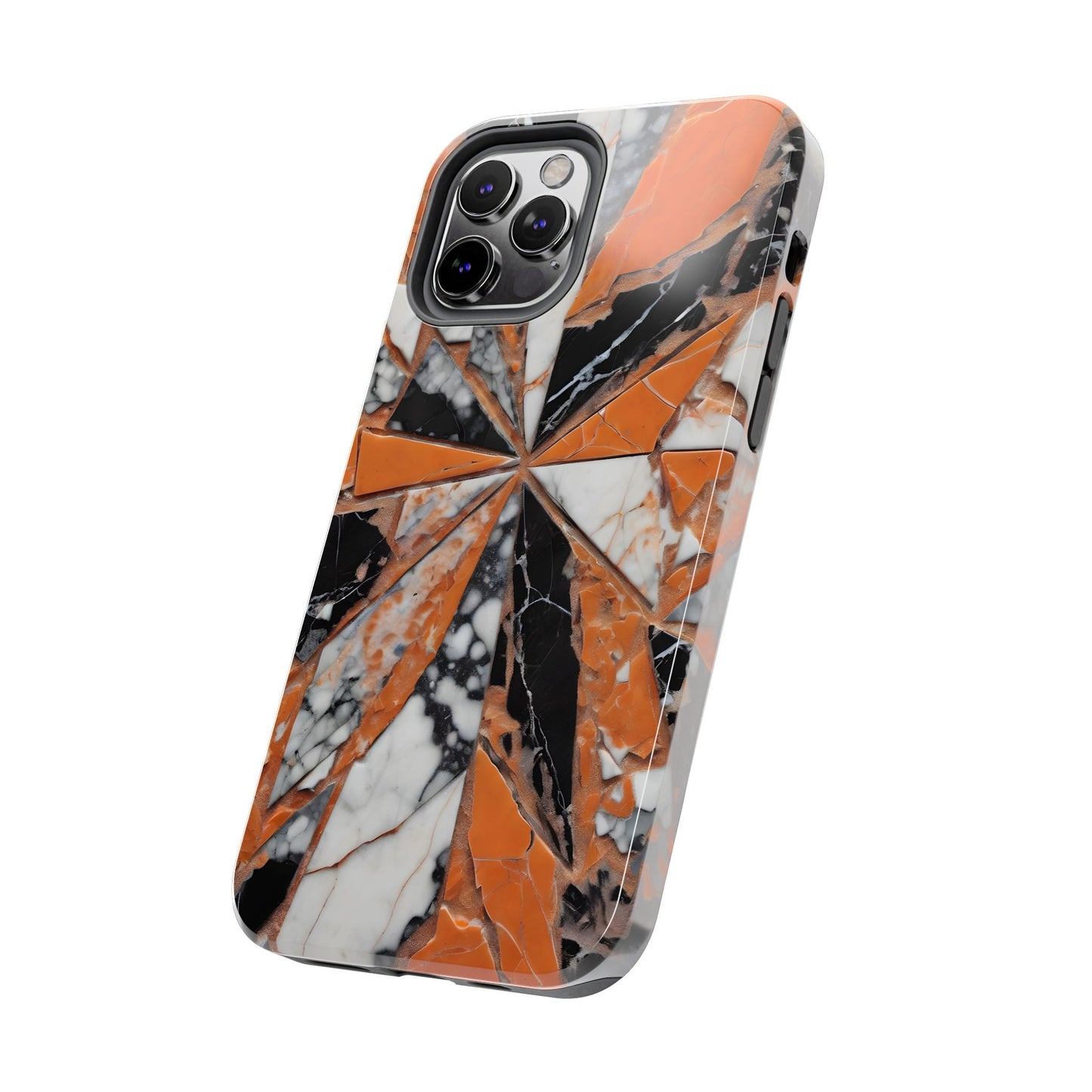 Shattered Pieces Marble Black and Orange Tough Phone Case - for iPhone