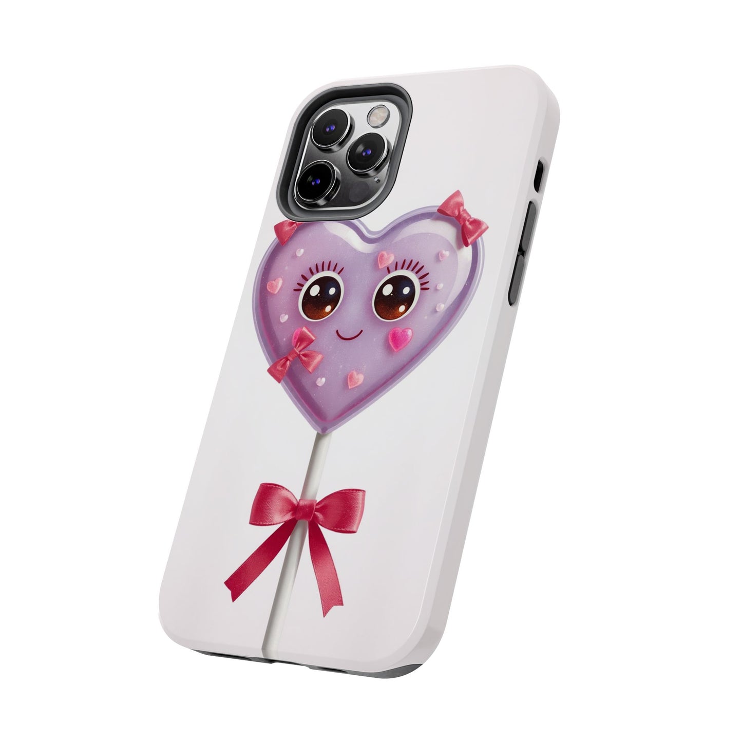 Cute Heart Lollipop Tough Phone Case - Adorable Protection for Candy Lovers