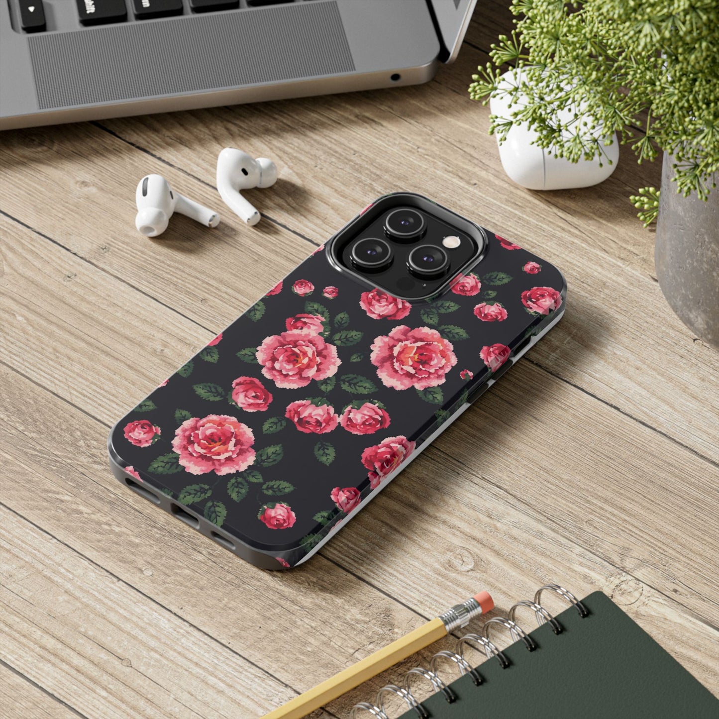 Pixelated Floral Tough Phone Case - Elegant Rose Design for Protection & Style - for iPhone