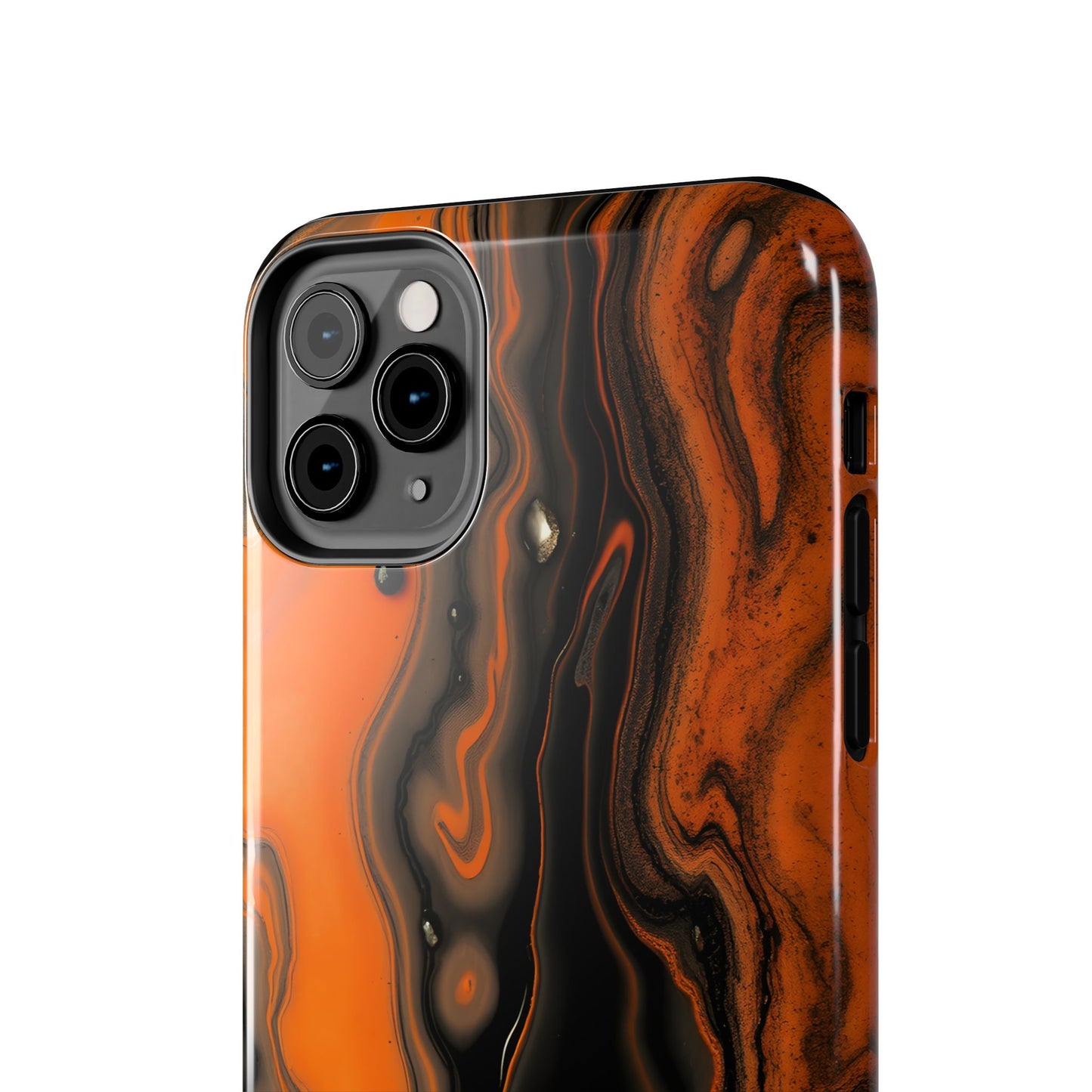 Stylish Tough Phone Case - Bold Black and Orange Metallic Lava Flow Design - for iPhone