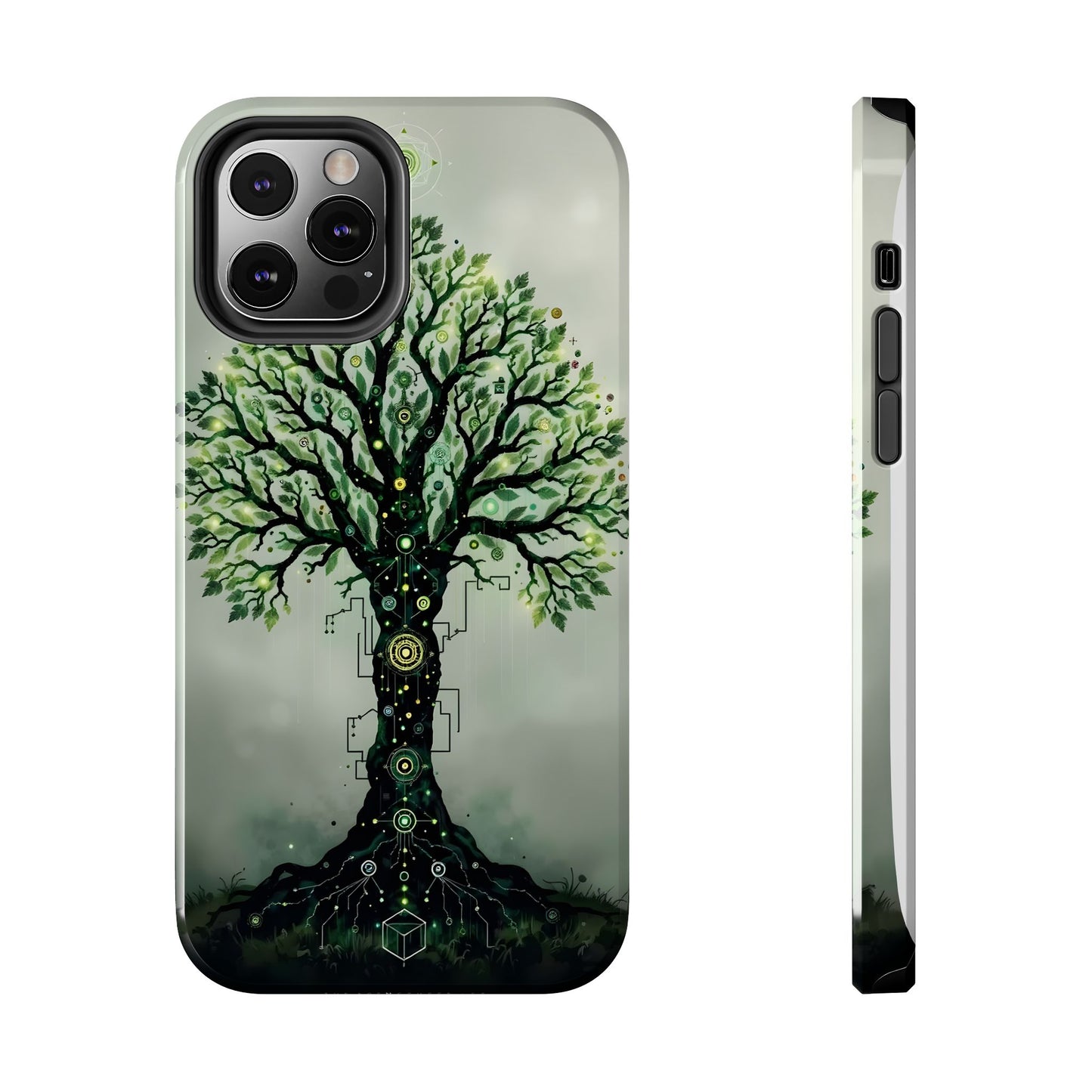 Nature-Inspired Tough Phone Case with Tech Tree Design - for iPhone