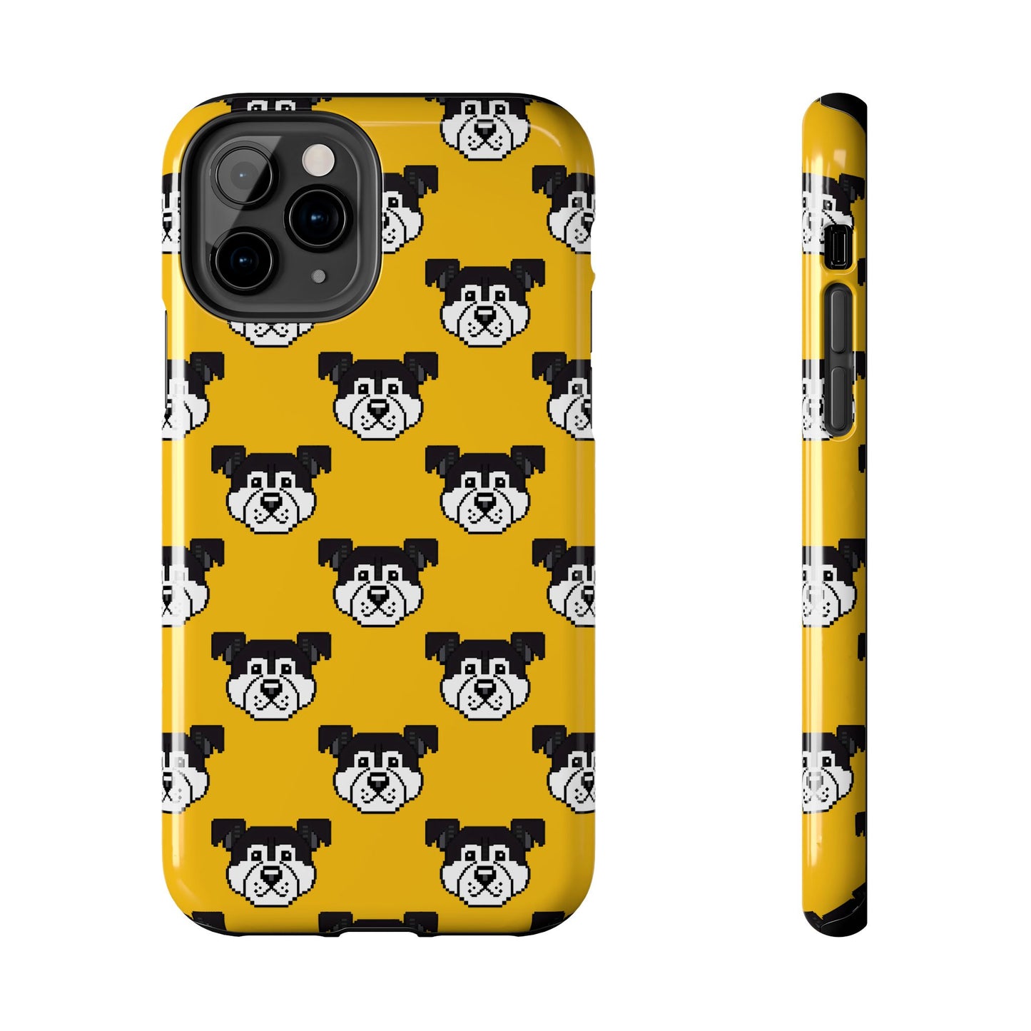 Playful Dog Pattern Tough Phone Case for Pet Lovers - Pixel Art Dog Yellow Background - for iPhone