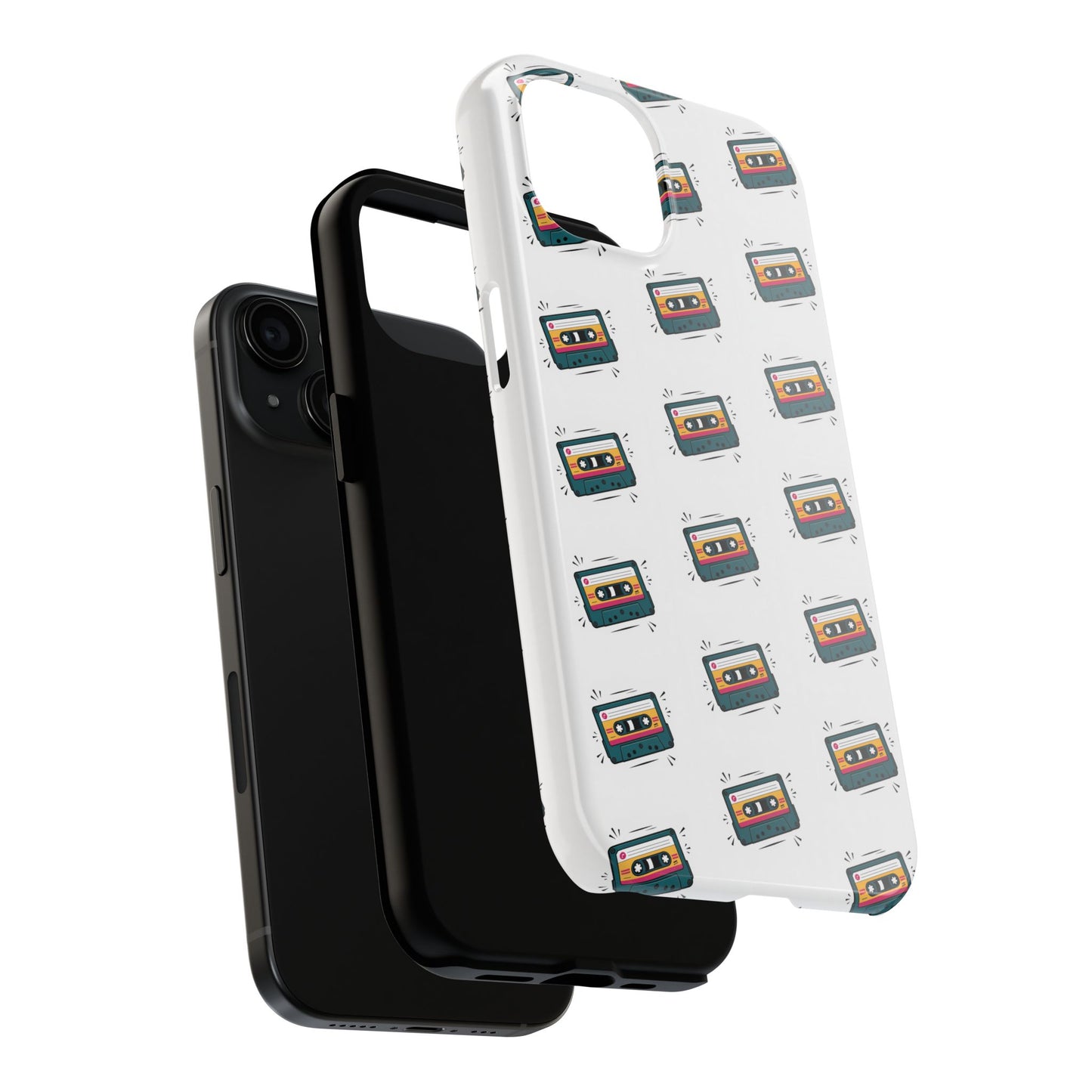 Retro Cassette Tape Phone Case Pattern - White