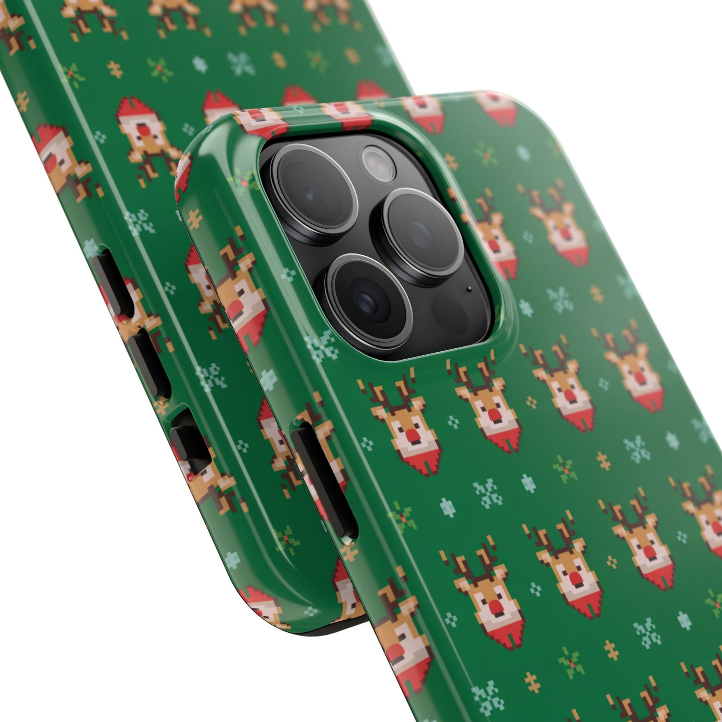 Pixel Art Christmas Rudolf Pattern Phone Case Green