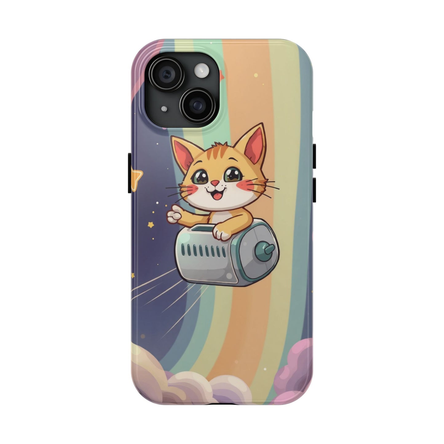 Cute Cat Rocket Phone Case - Vibrant and Playful Tough Case