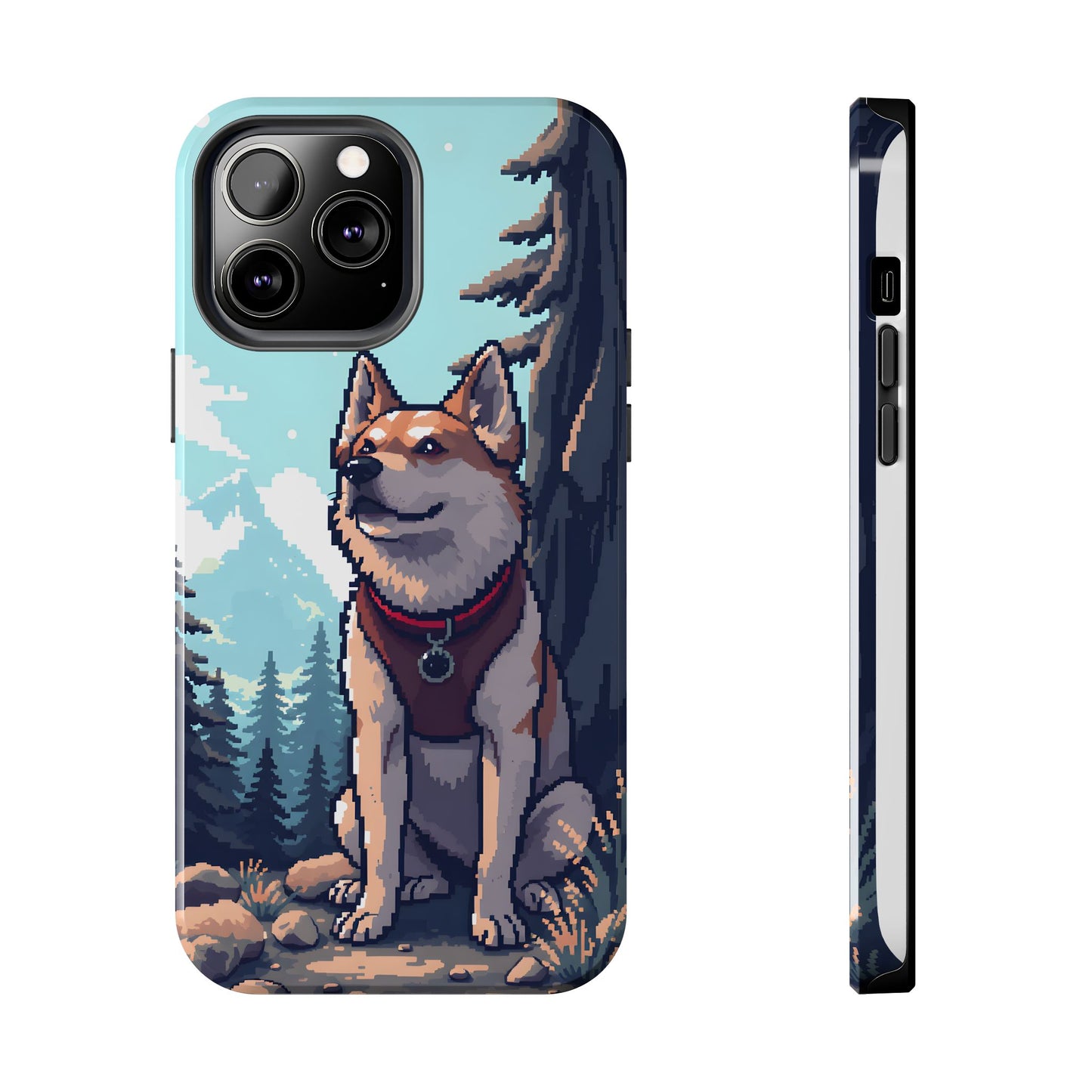 Retro Dog Adventure Tough Phone Case - Pixel Art Shiba Inu Design - for iPhone