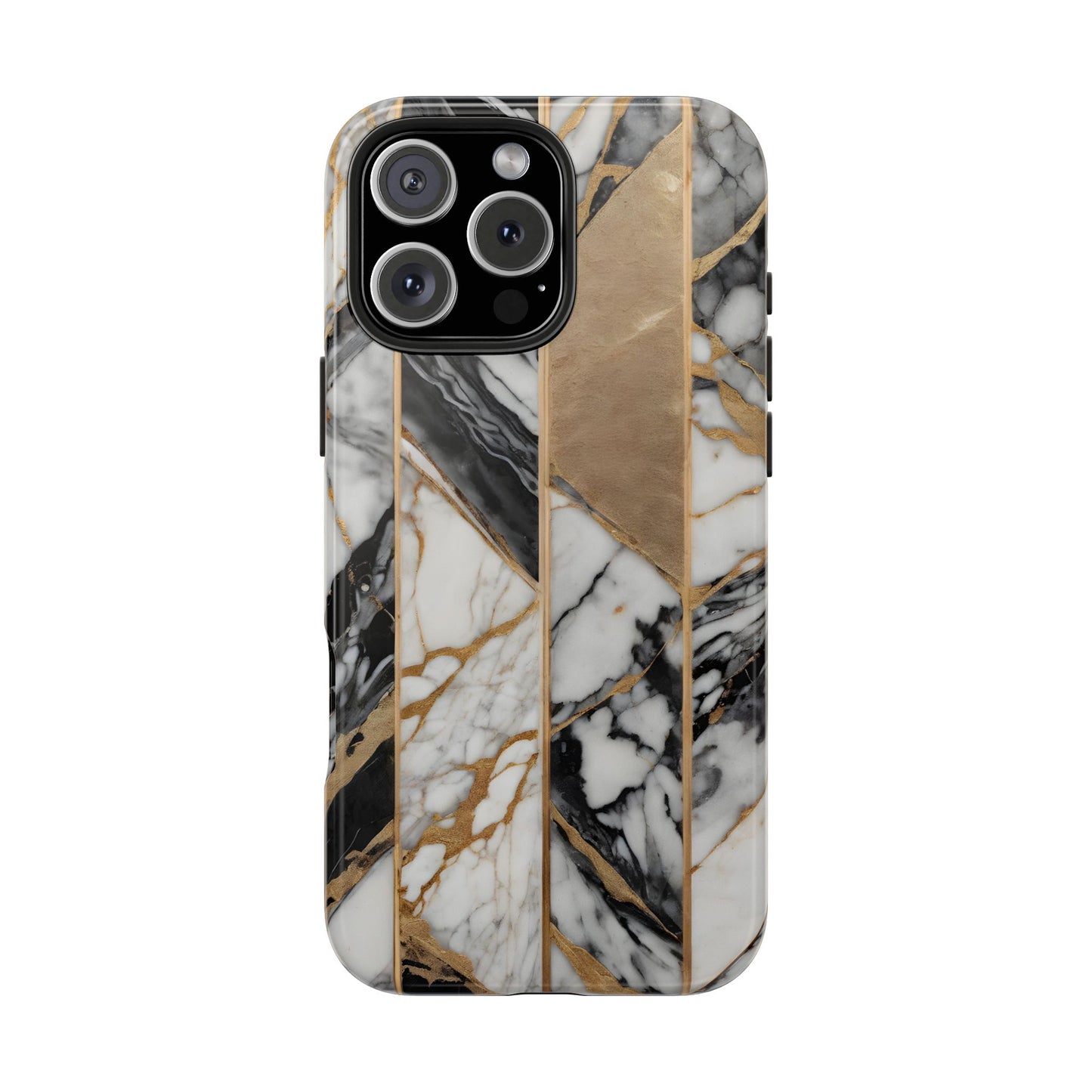 Marble Lines Tough Phone Case with Gold Accents - for iPhone