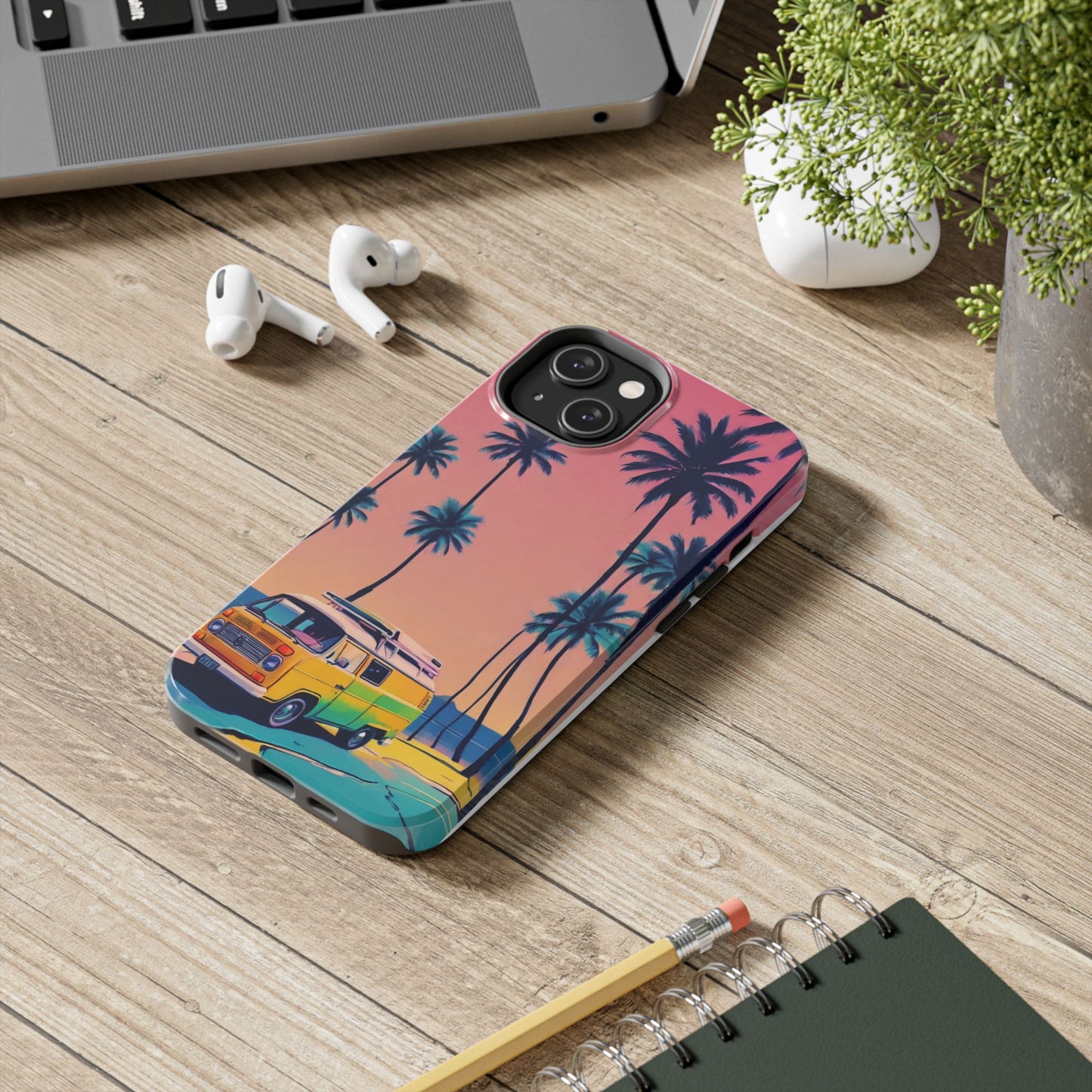 Tropical Beach Vibe Tough Phone Case - Vintage Van Design - for iPhone
