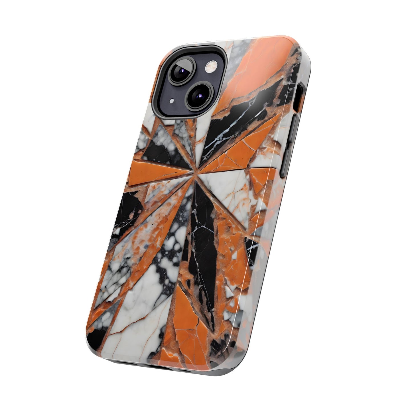 Shattered Pieces Marble Black and Orange Tough Phone Case - for iPhone