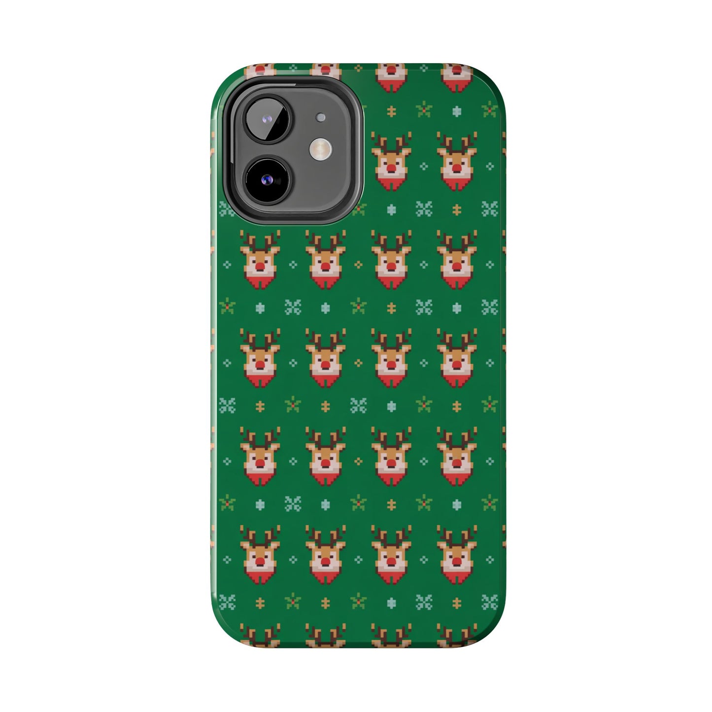 Pixel Art Christmas Rudolf Pattern Phone Case Green