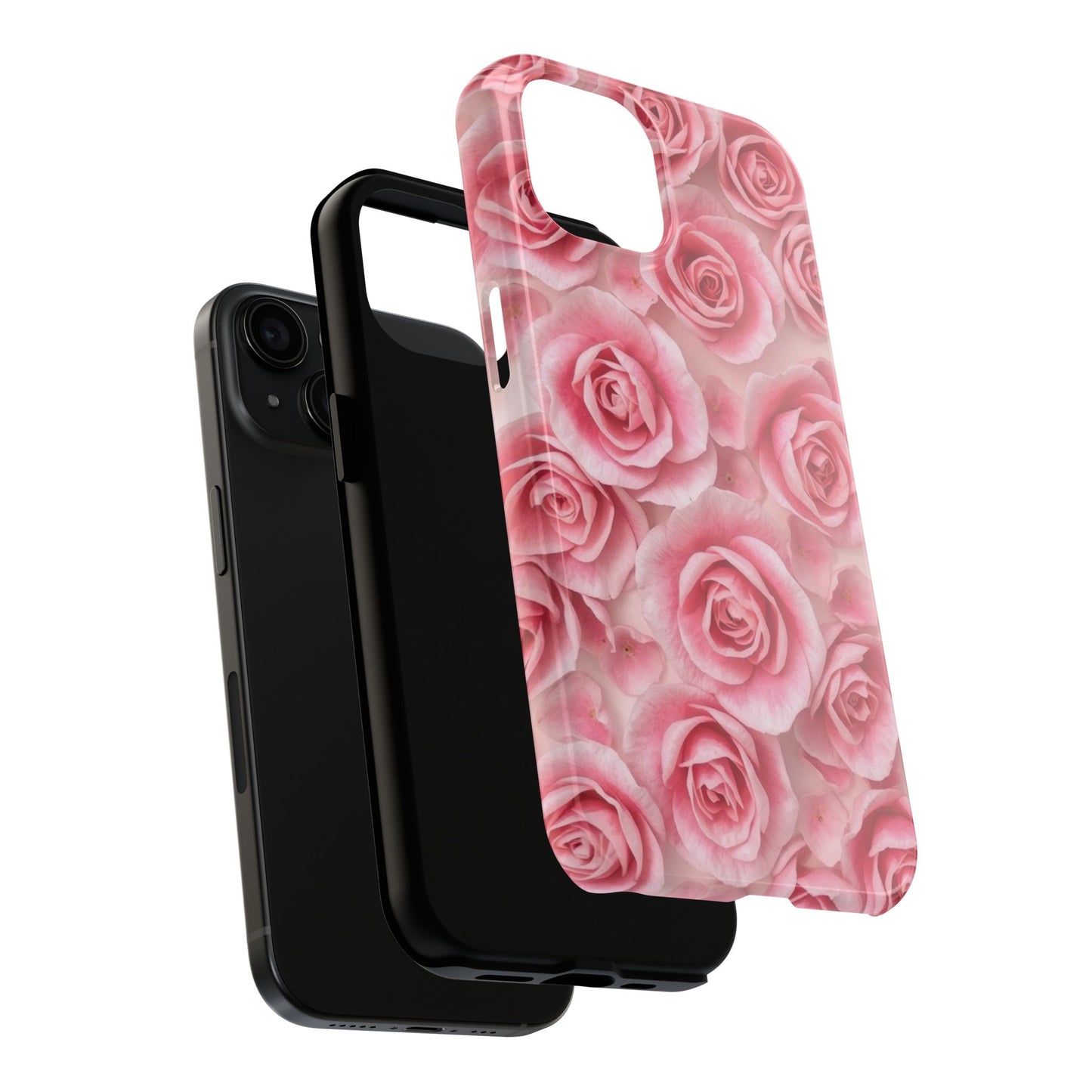 Floral Tough Phone Case - Pink Rose Design, Durable Protection for Flower Lovers