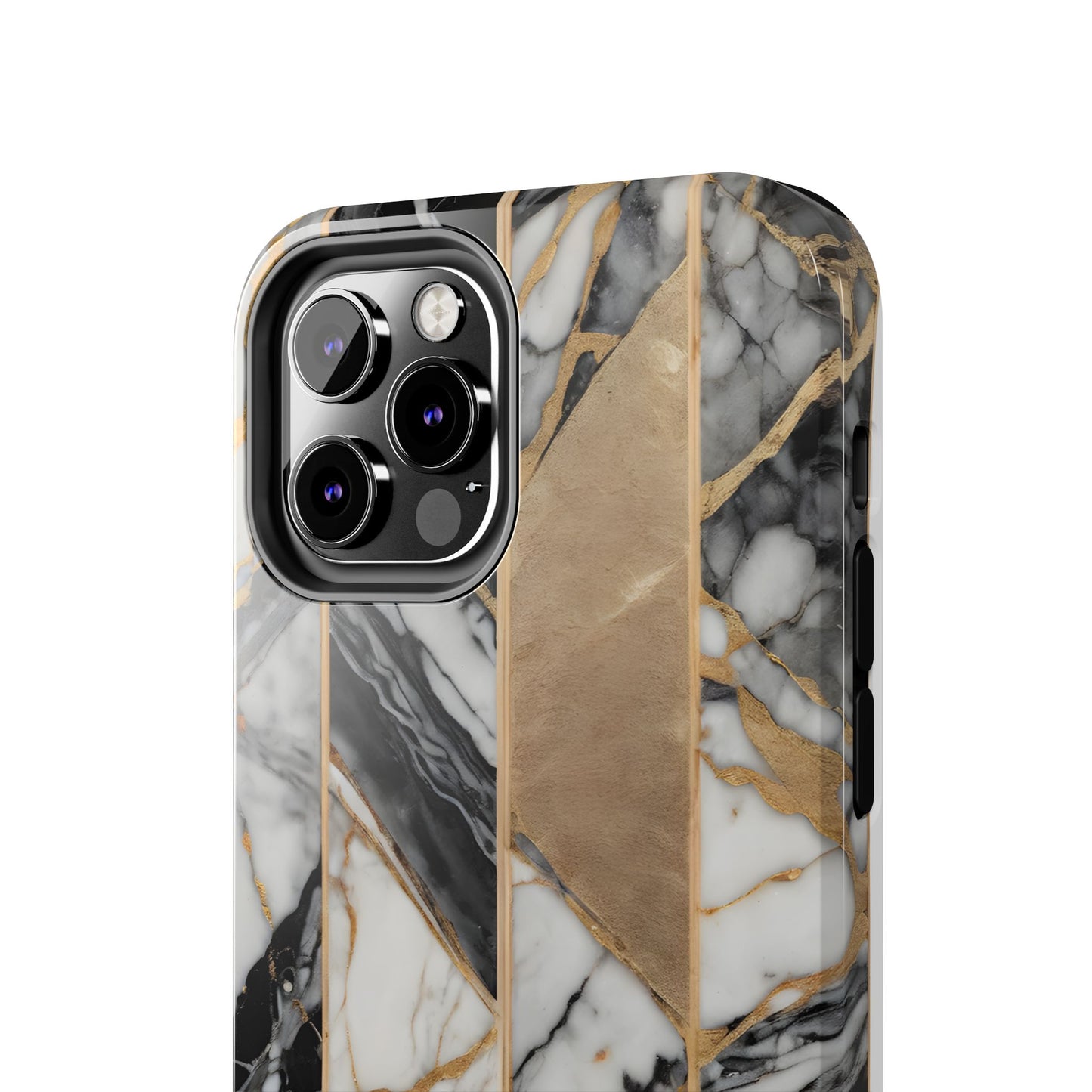 Marble Lines Tough Phone Case with Gold Accents - for iPhone