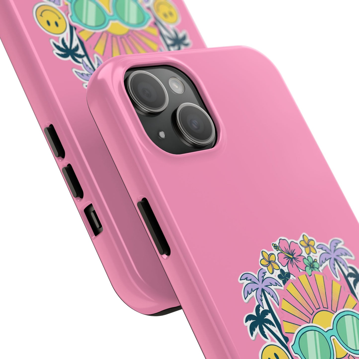 Retro Summer Phone Case — Y2K Palm Trees, Roller Skates & Smiley Collage