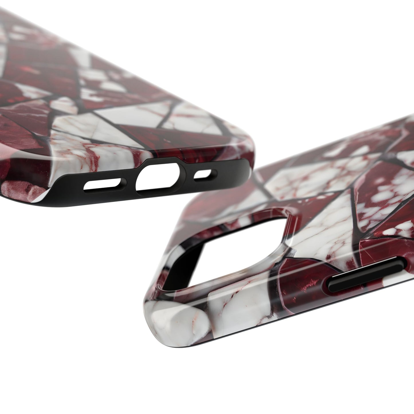 Shattered Dark Red Marble Pattern Tough Phone Case - Durable & Stylish Protection for iPhone