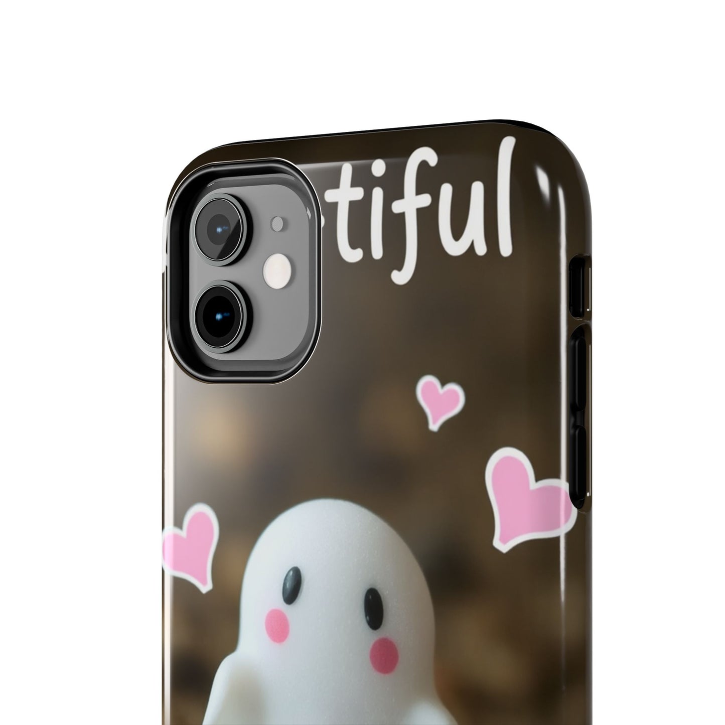 Cute Ghost Tough Phone Case - Beautiful Design with Heart Accents