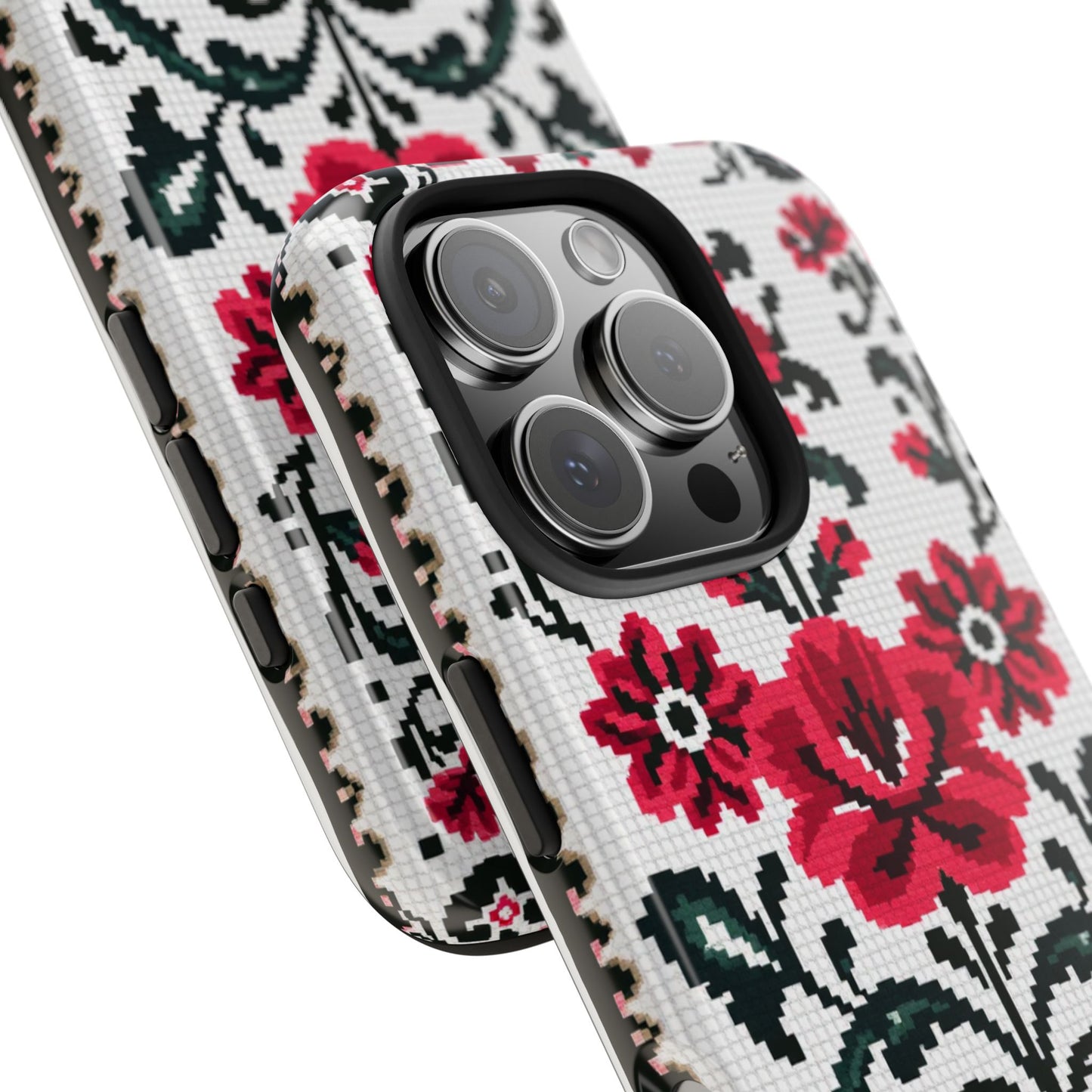 Traditional Floral Knit Tough Phone Cases - Durable Protection with Vintage Style - for iPhone