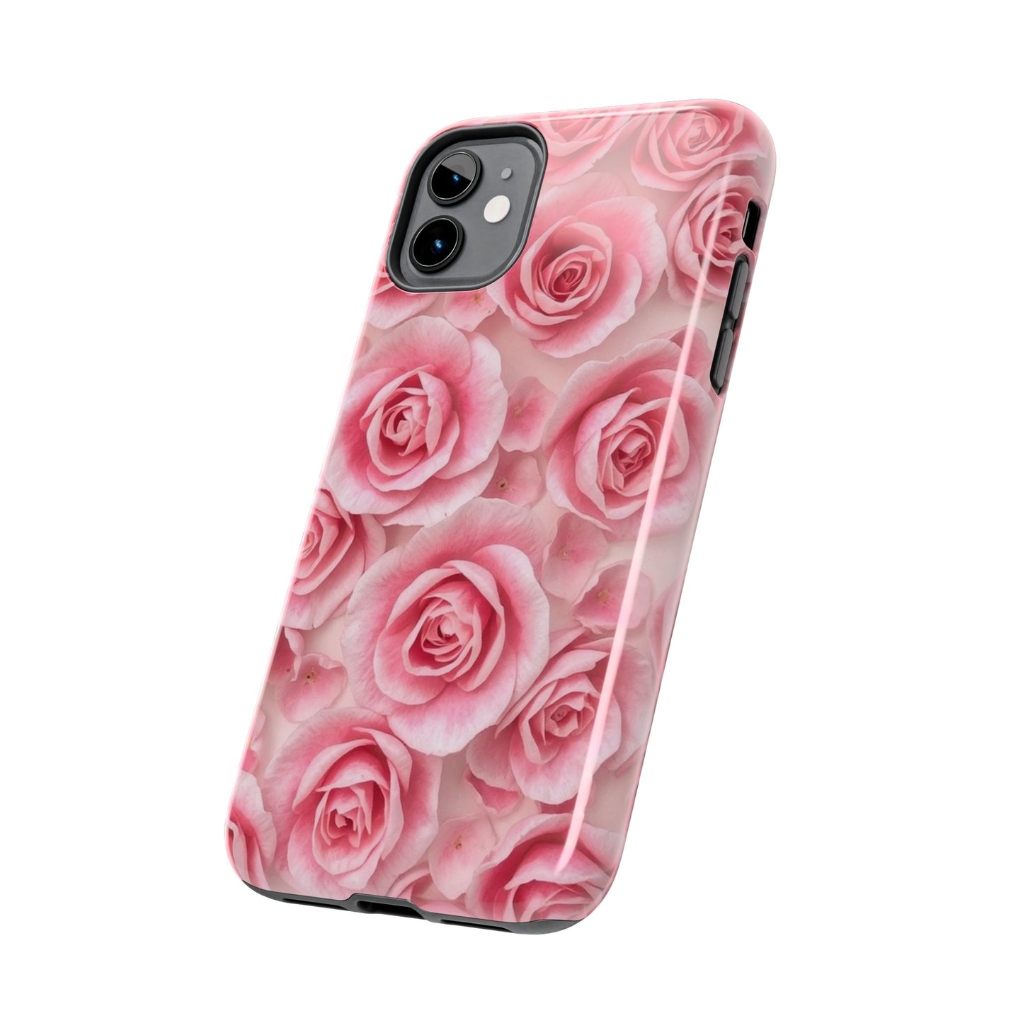 Floral Tough Phone Case - Pink Rose Design, Durable Protection for Flower Lovers