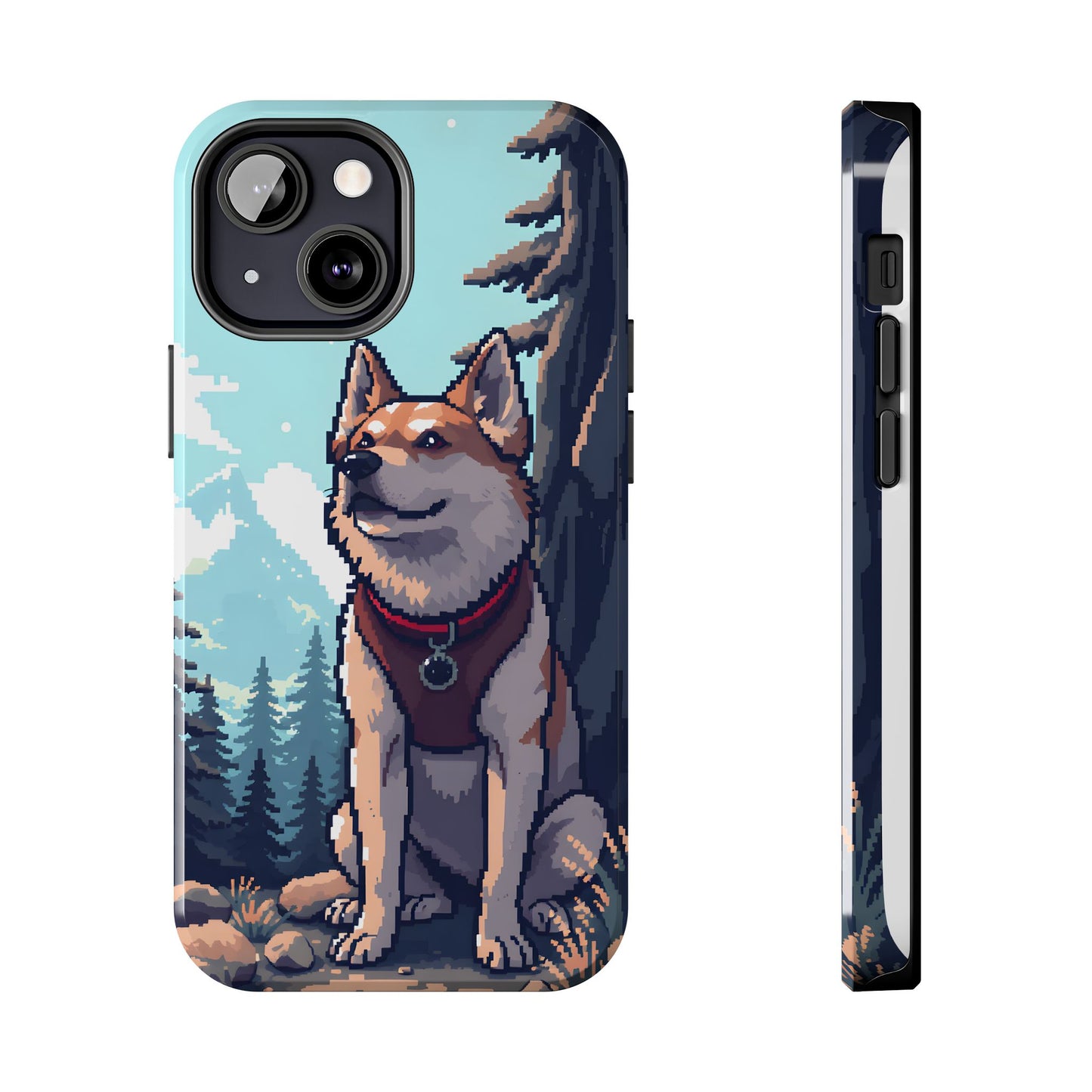 Retro Dog Adventure Tough Phone Case - Pixel Art Shiba Inu Design - for iPhone