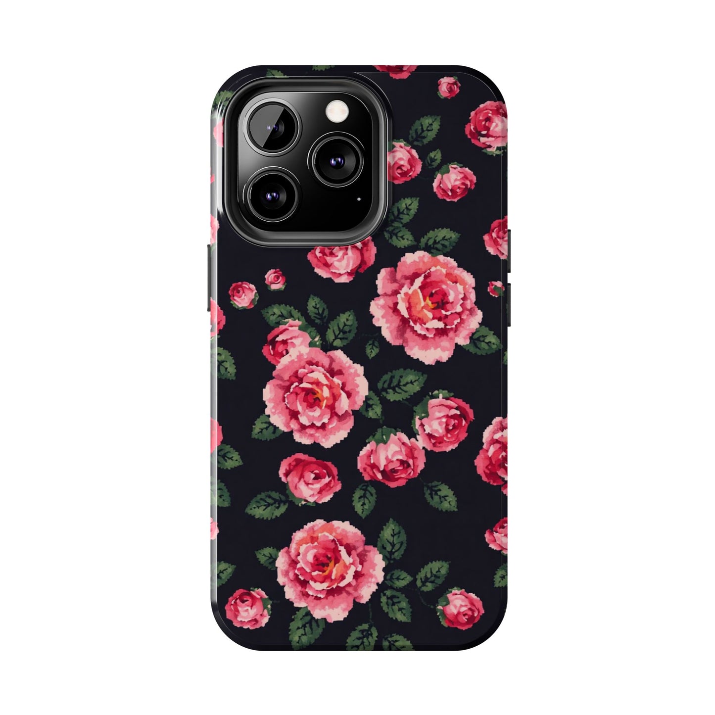 Pixelated Floral Tough Phone Case - Elegant Rose Design for Protection & Style - for iPhone