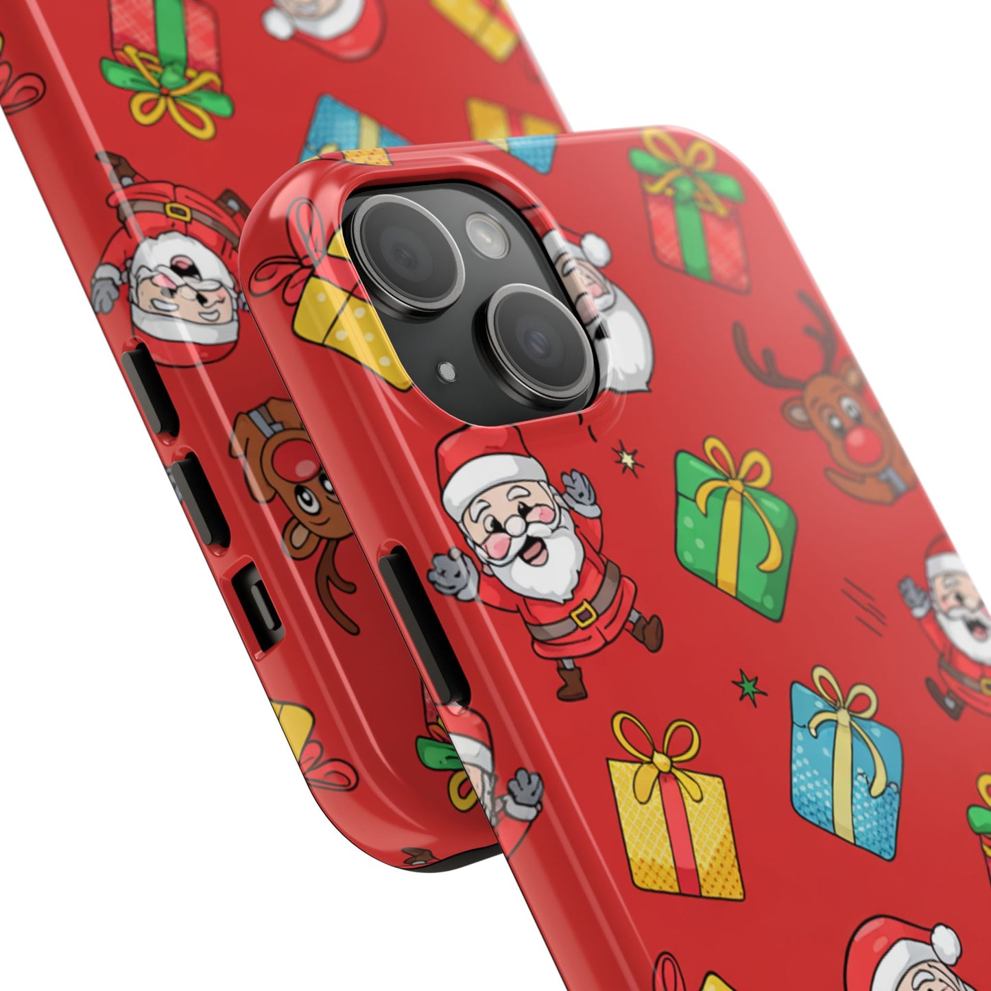 Festive Santa and Reindeer Tough Phone Case - Christmas Holiday Design