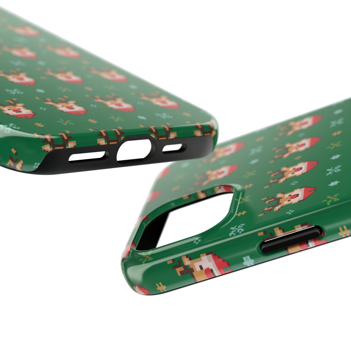 Pixel Art Christmas Rudolf Pattern Phone Case Green