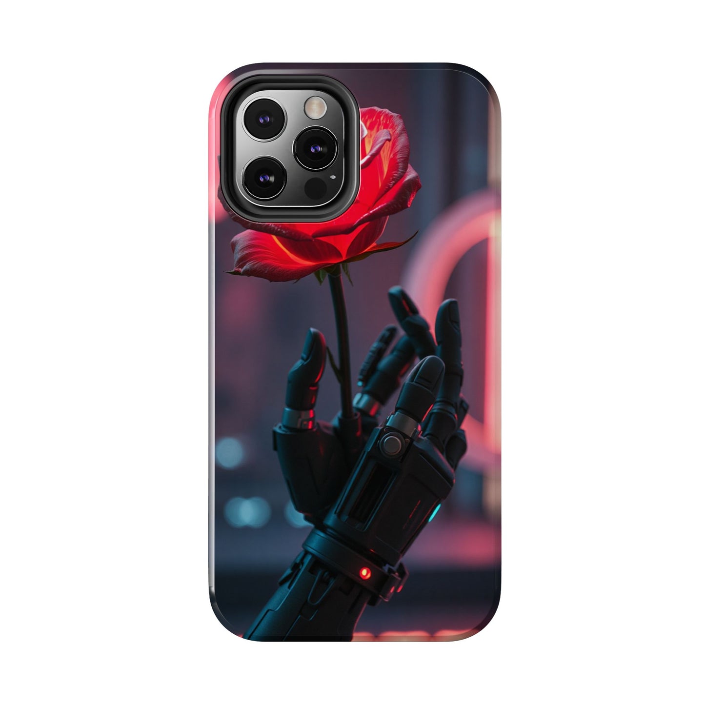 Futuristic Tough Phone Case with Robotic Rose Design | Durable Protection