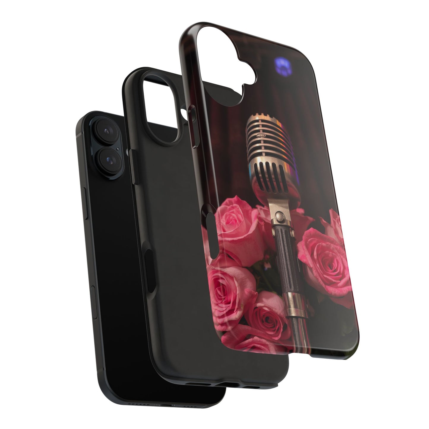 Stylish Tough Phone Case with Vintage Microphone and Roses