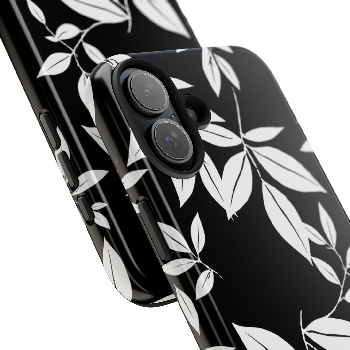Chic Floral Tough Phone Case - Elegant Black & White Design for Stylish Protection
