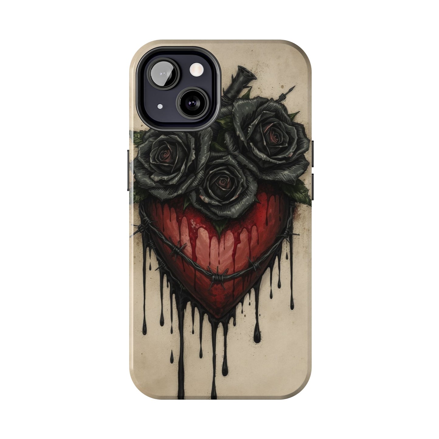Gothic Heart Phone Case with Roses - Tough & Durable Design