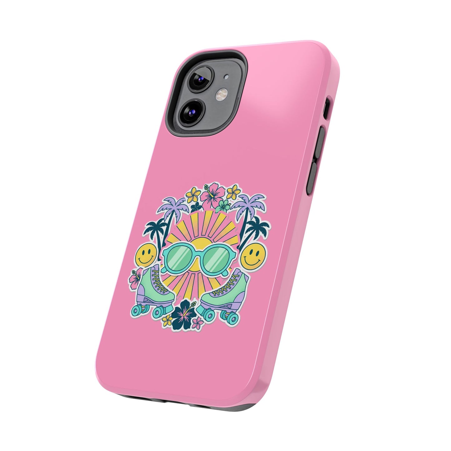 Retro Summer Phone Case — Y2K Palm Trees, Roller Skates & Smiley Collage