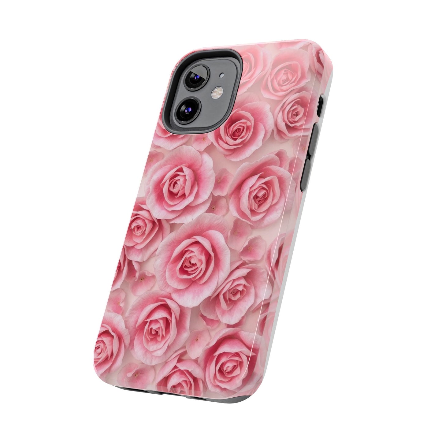 Floral Tough Phone Case - Pink Rose Design, Durable Protection for Flower Lovers