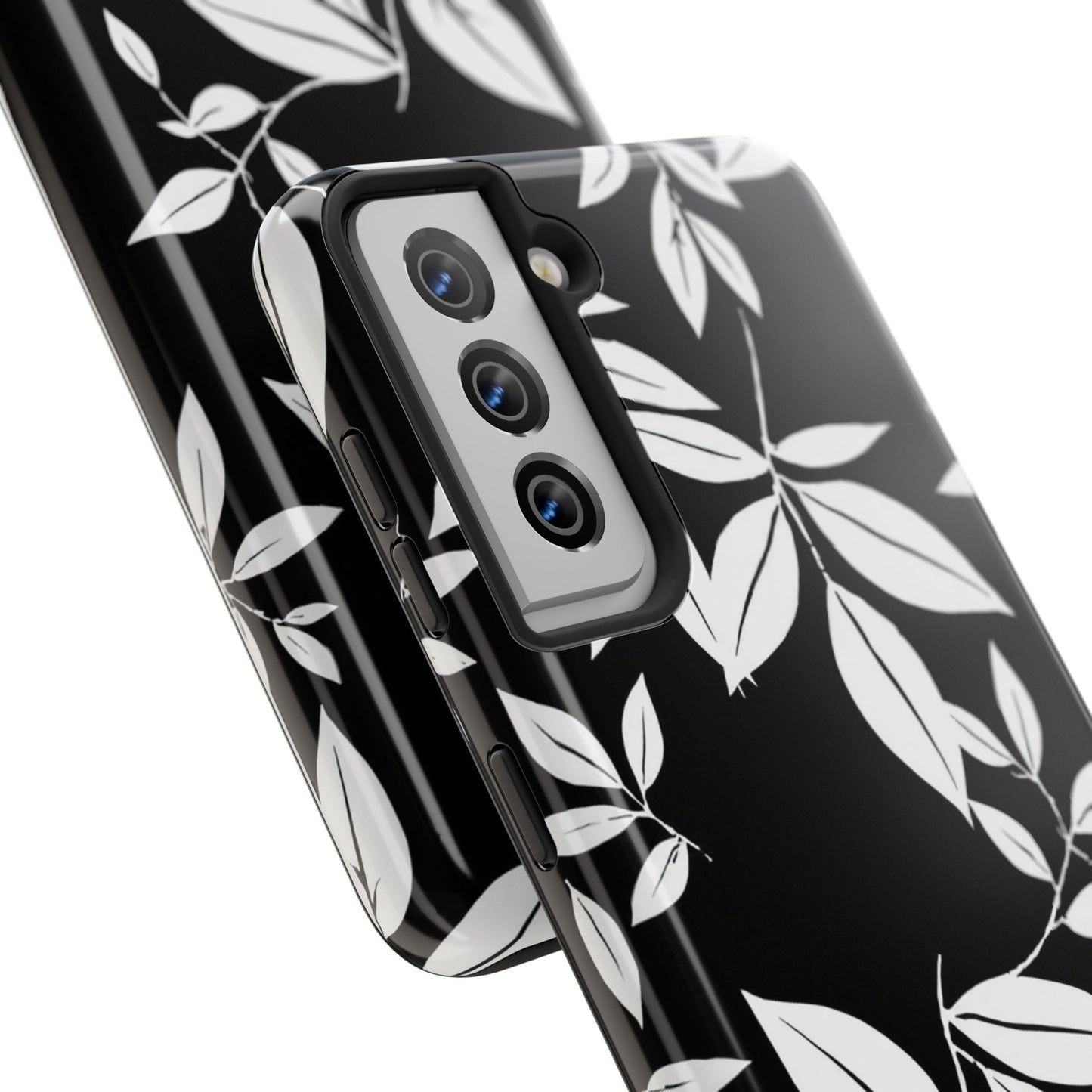 Chic Floral Tough Phone Case - Elegant Black & White Design for Stylish Protection