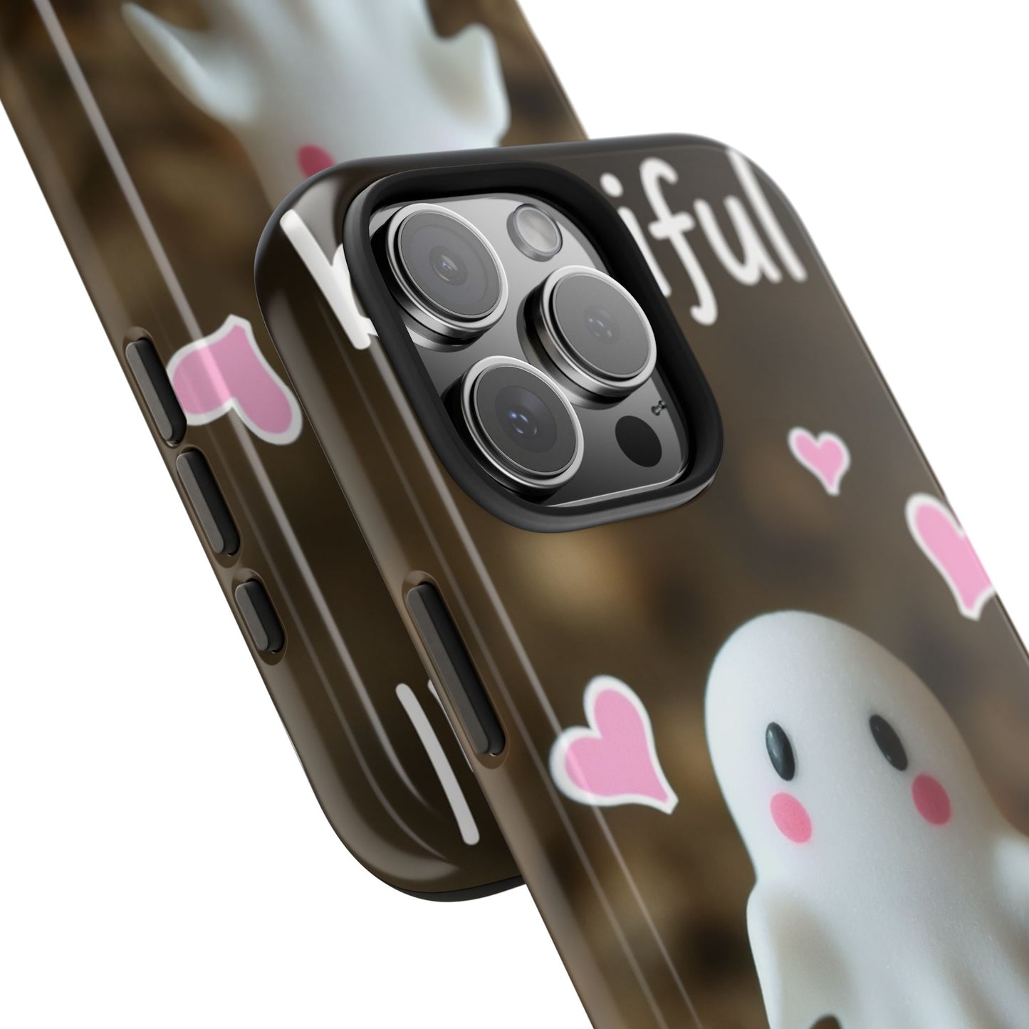 Cute Ghost Tough Phone Case - Beautiful Design with Heart Accents