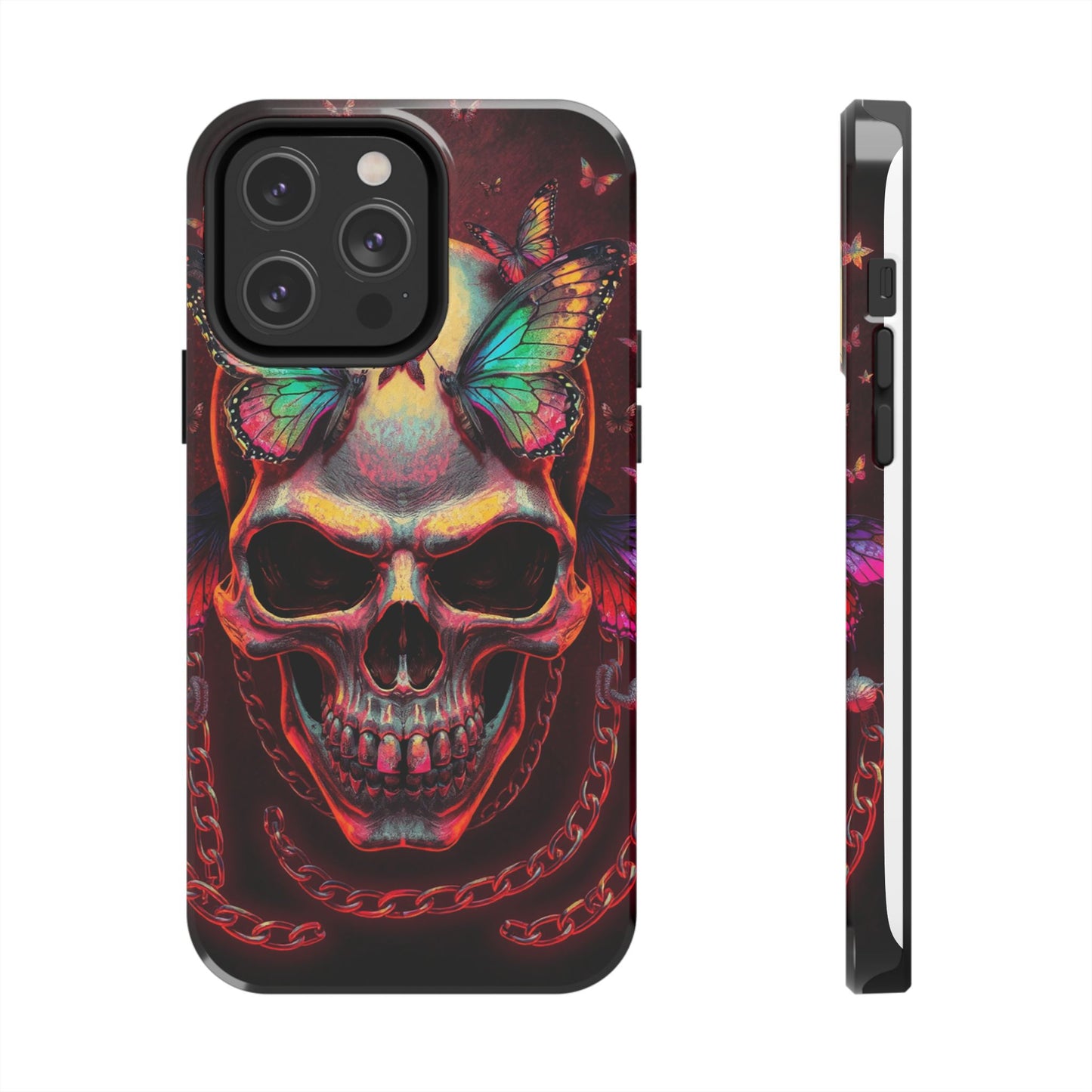 Gothic Skull Phone Case with Butterflies - Durable Tough Phone Case